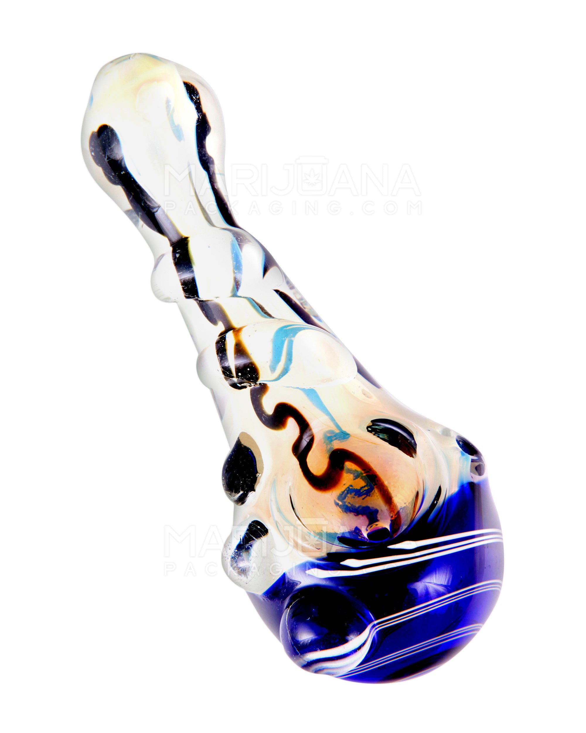 Swirl & Fumed Bulged Spoon Hand Pipe w/ Double Knockers & Spiral Head | 5in Long - Glass - Assorted - 6