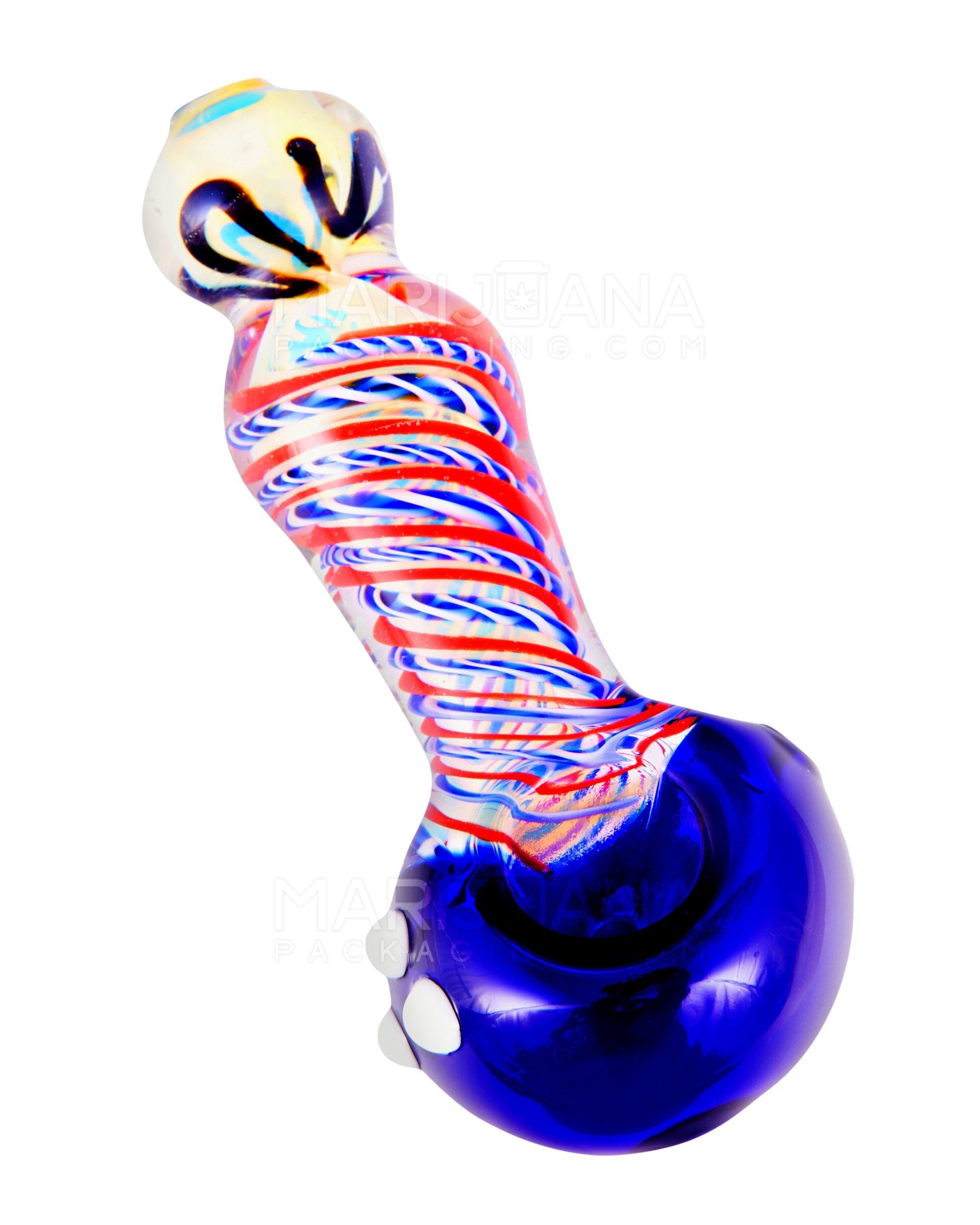 Spiral & Fumed Bulged Spoon Hand Pipe w/ Triple Knockers & Ribboning | 5in Long - Glass - Assorted - 1