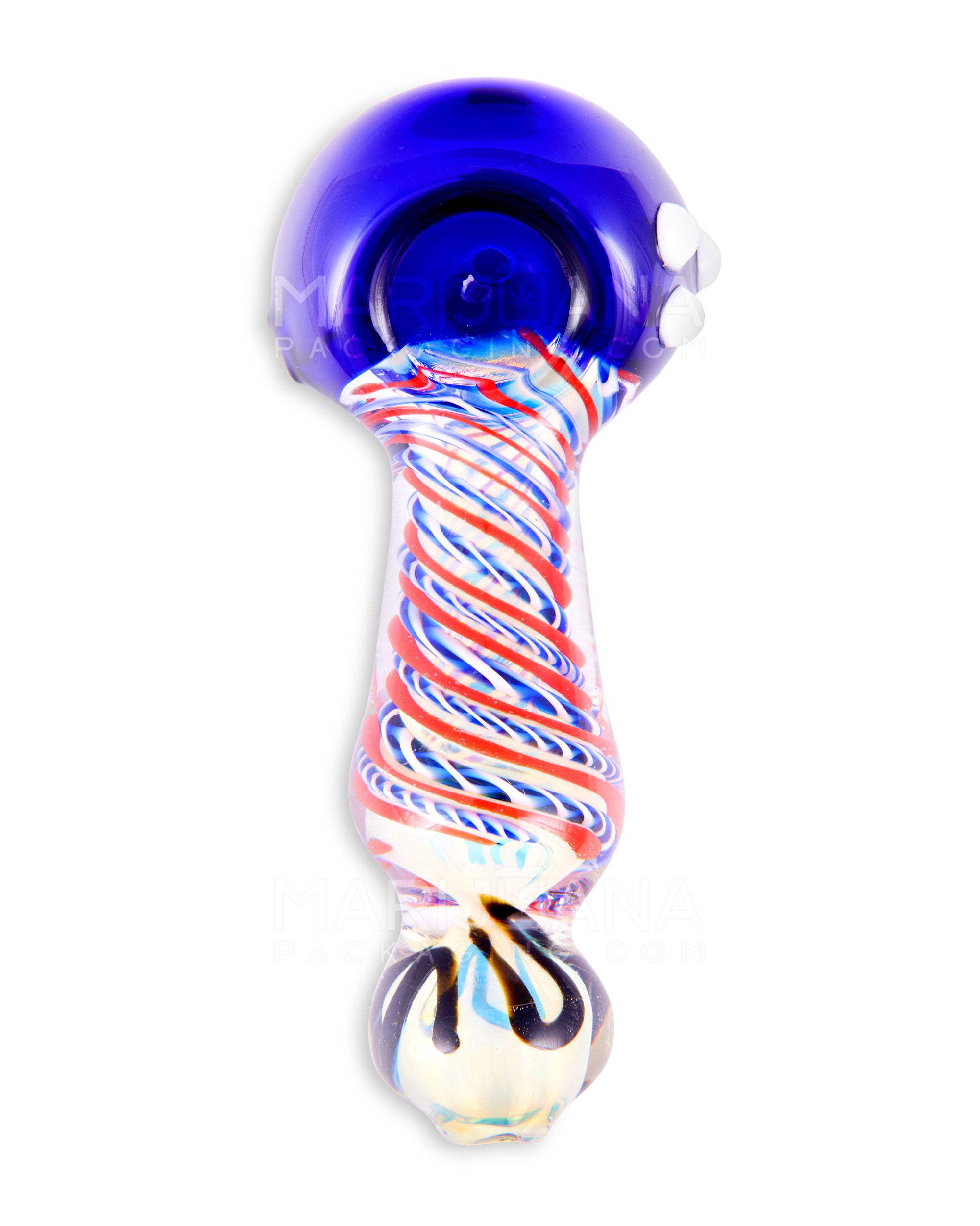 Spiral & Fumed Bulged Spoon Hand Pipe w/ Triple Knockers & Ribboning | 5in Long - Glass - Assorted - 2