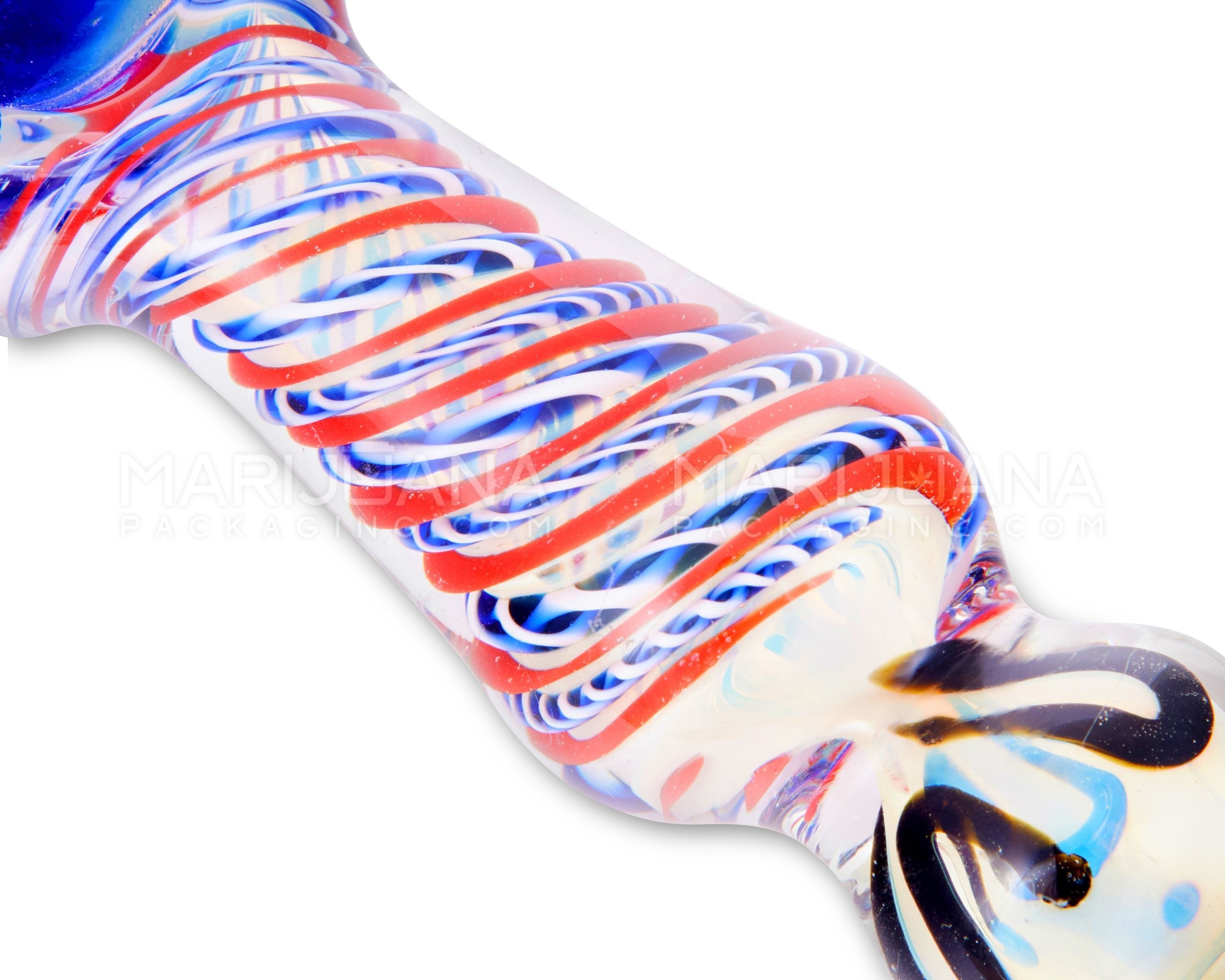 Spiral & Fumed Bulged Spoon Hand Pipe w/ Triple Knockers & Ribboning | 5in Long - Glass - Assorted - 3