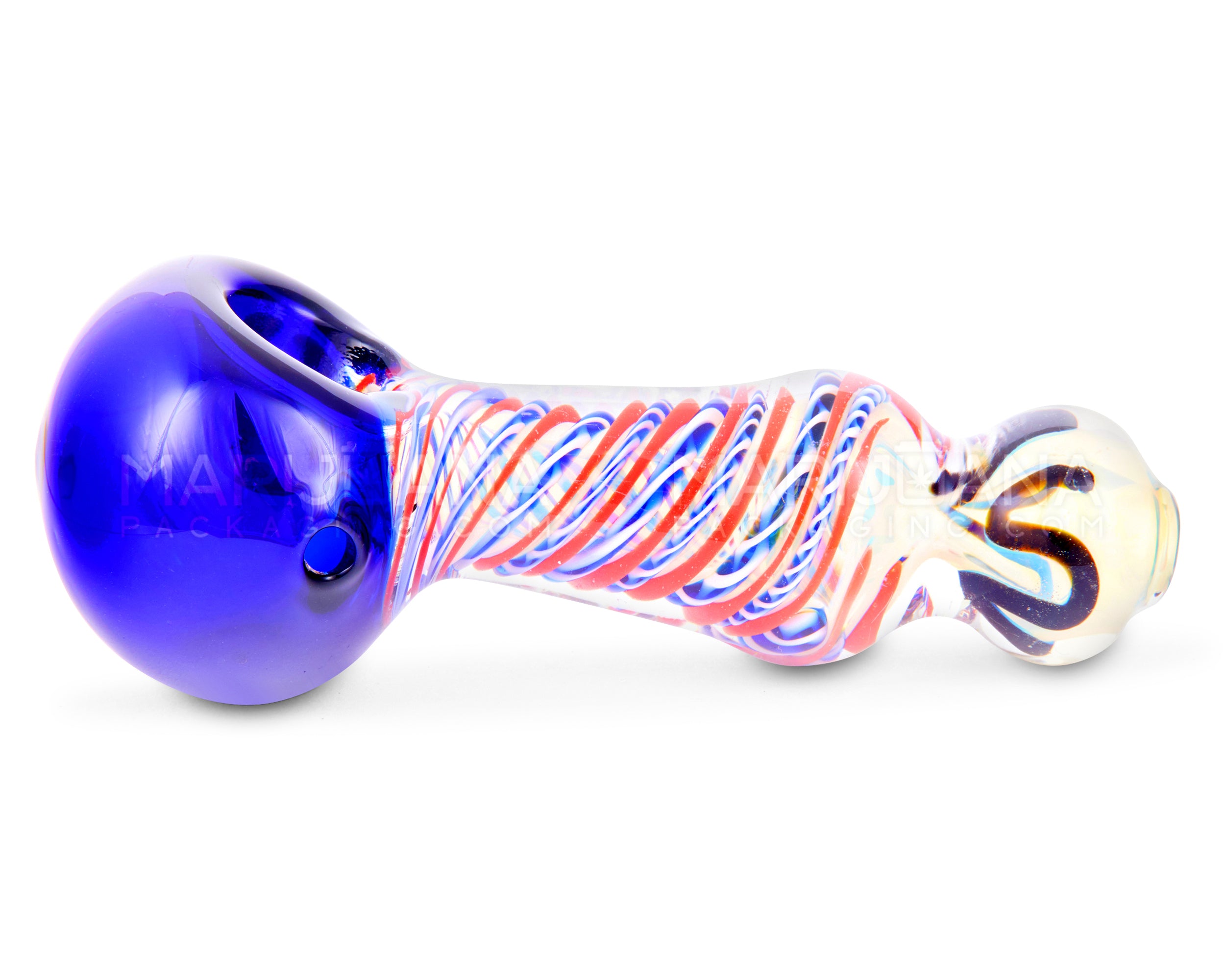 Spiral & Fumed Bulged Spoon Hand Pipe w/ Triple Knockers & Ribboning | 5in Long - Glass - Assorted - 5