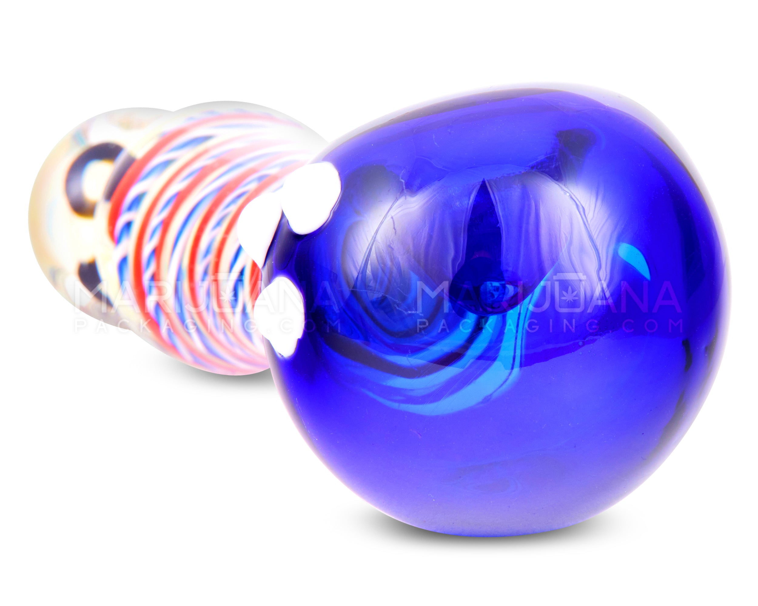 Spiral & Fumed Bulged Spoon Hand Pipe w/ Triple Knockers & Ribboning | 5in Long - Glass - Assorted - 4