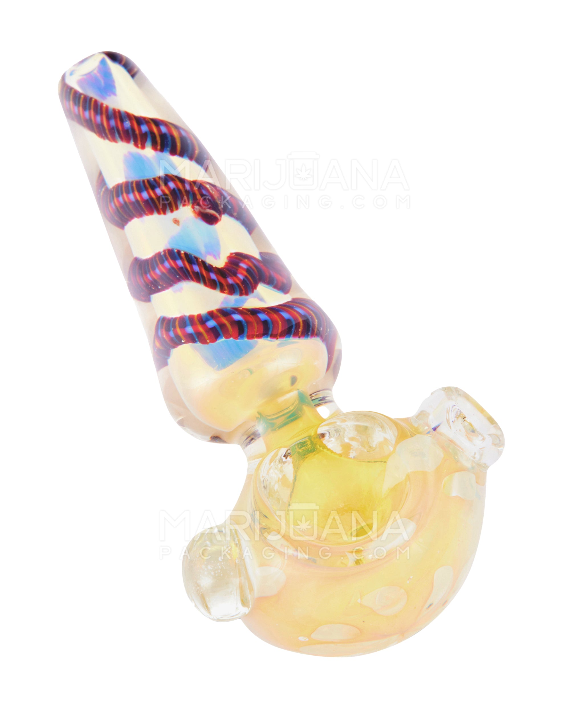 Bubble Trap & Fumed Bulged Conical Spoon Hand Pipe w/ Knocker & Ribboning | 4.5in Long - Glass - Assorted - 1