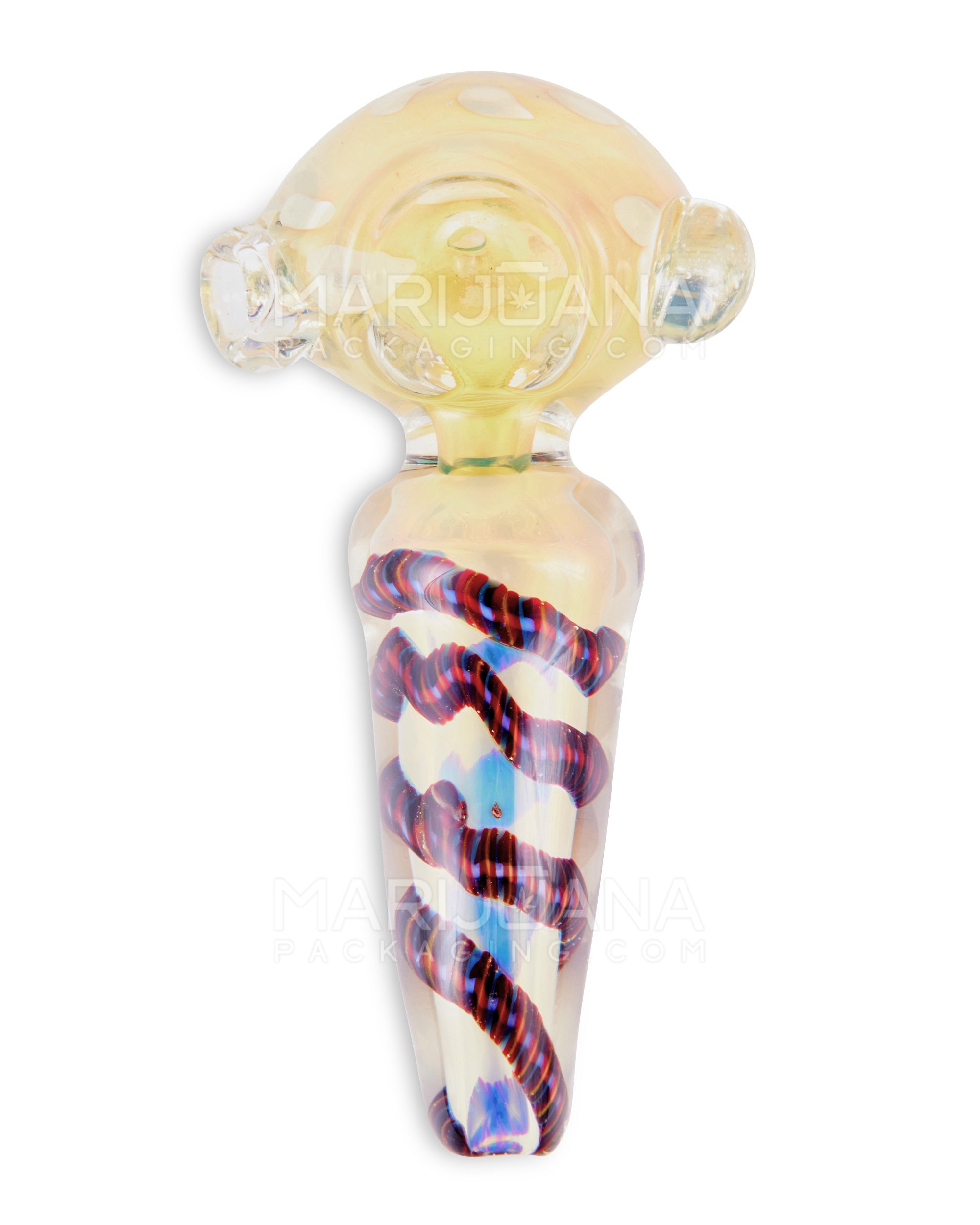 Bubble Trap & Fumed Bulged Conical Spoon Hand Pipe w/ Knocker & Ribboning | 4.5in Long - Glass - Assorted - 2