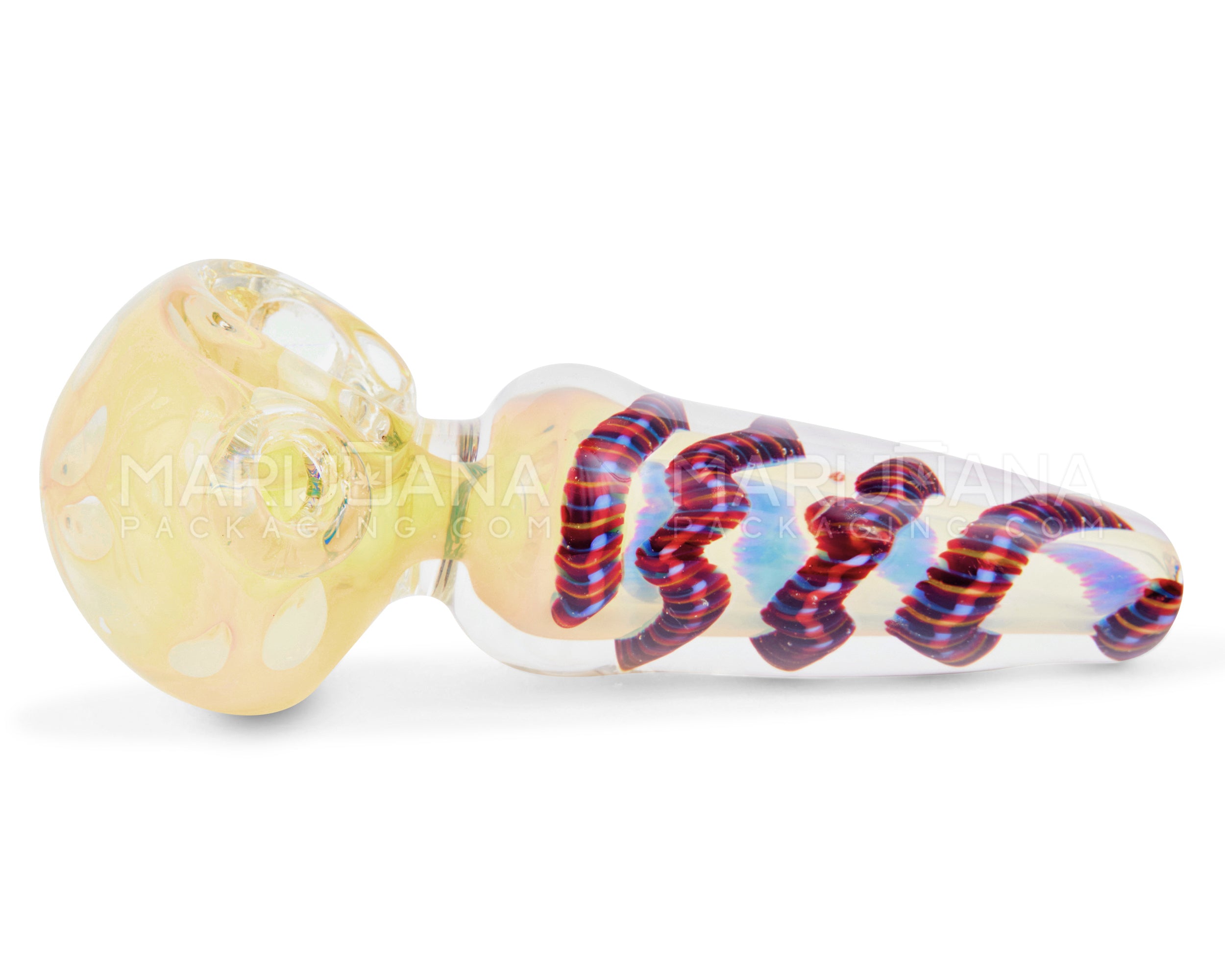 Bubble Trap & Fumed Bulged Conical Spoon Hand Pipe w/ Knocker & Ribboning | 4.5in Long - Glass - Assorted - 5