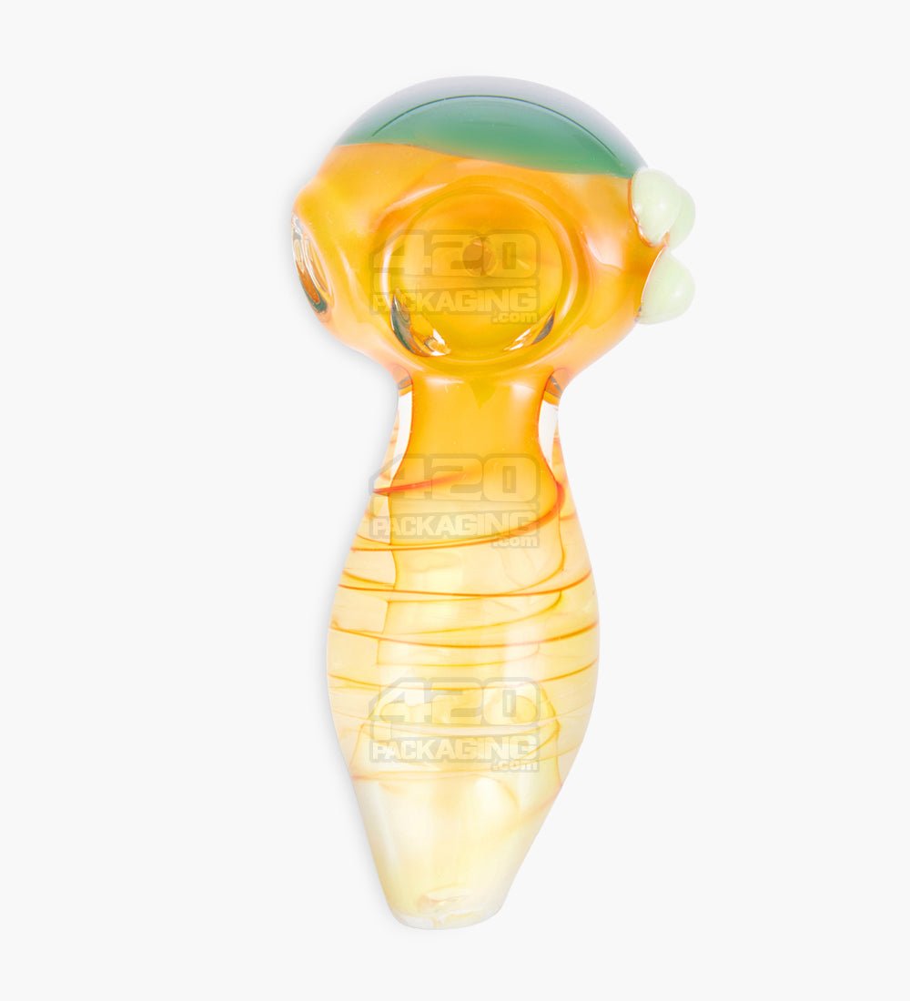 Spiral & Gold Fumed Spoon Hand Pipe w/ Triple Knockers & Colored Head | 4.5in Long - Glass - Assorted - 2