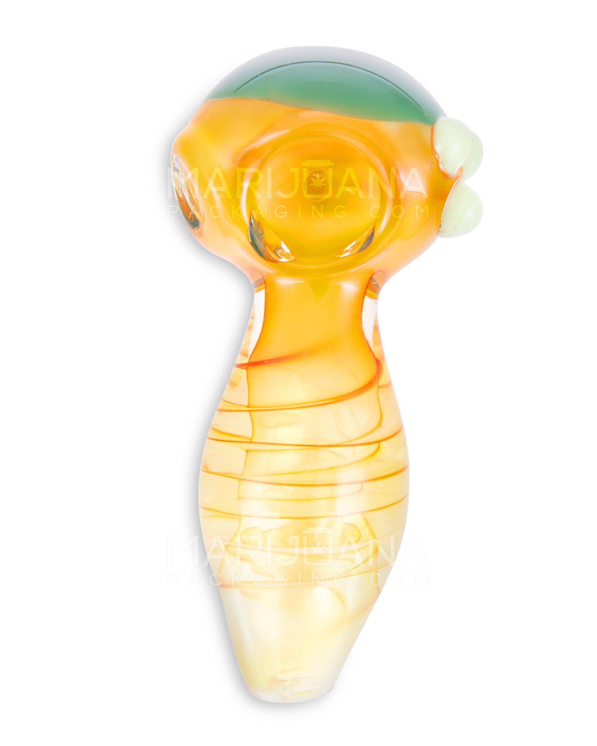 Spiral & Gold Fumed Spoon Hand Pipe w/ Triple Knockers & Colored Head | 4.5in Long - Glass - Assorted - 2