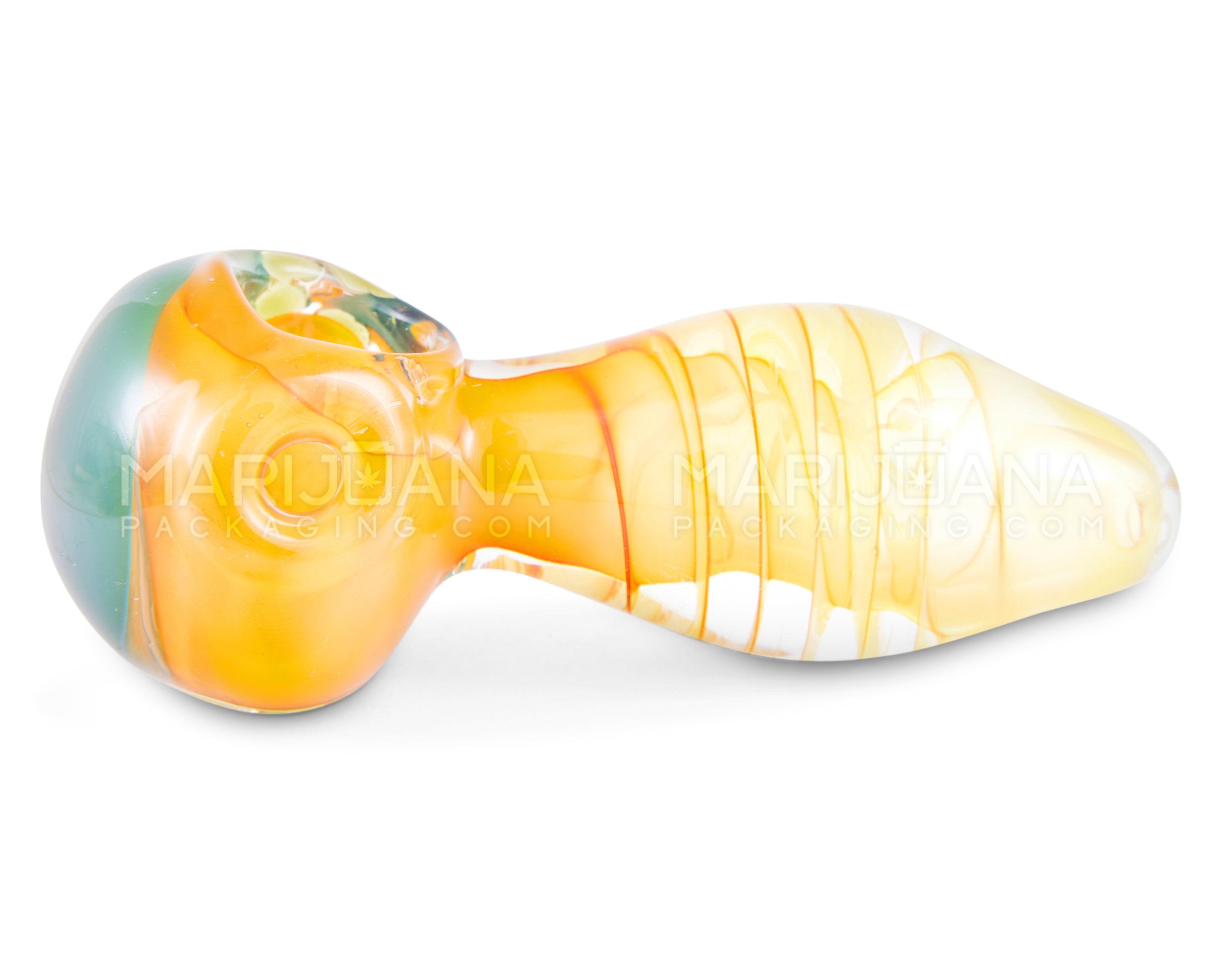 Spiral & Gold Fumed Spoon Hand Pipe w/ Triple Knockers & Colored Head | 4.5in Long - Glass - Assorted - 5
