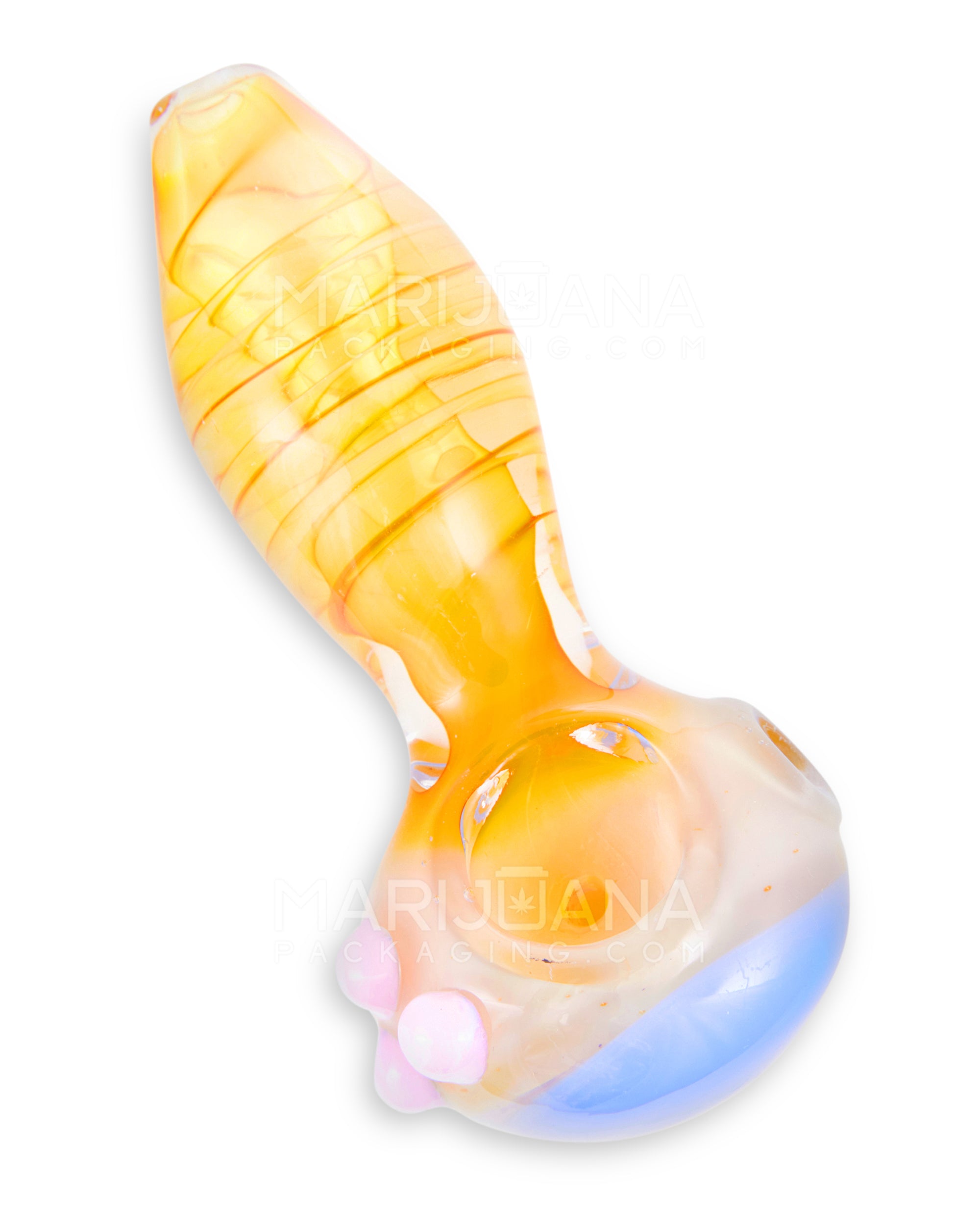Spiral & Gold Fumed Spoon Hand Pipe w/ Triple Knockers & Colored Head | 4.5in Long - Glass - Assorted - 6
