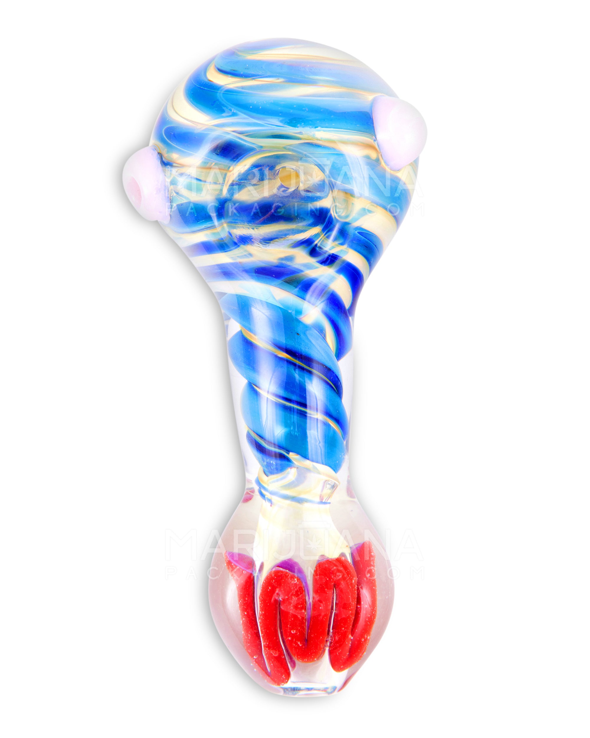 Flat Mouthpiece Spiral & Fumed Spoon Hand Pipe w/ Swirls & Knocker | 4.5in Long - Glass - Assorted - 2