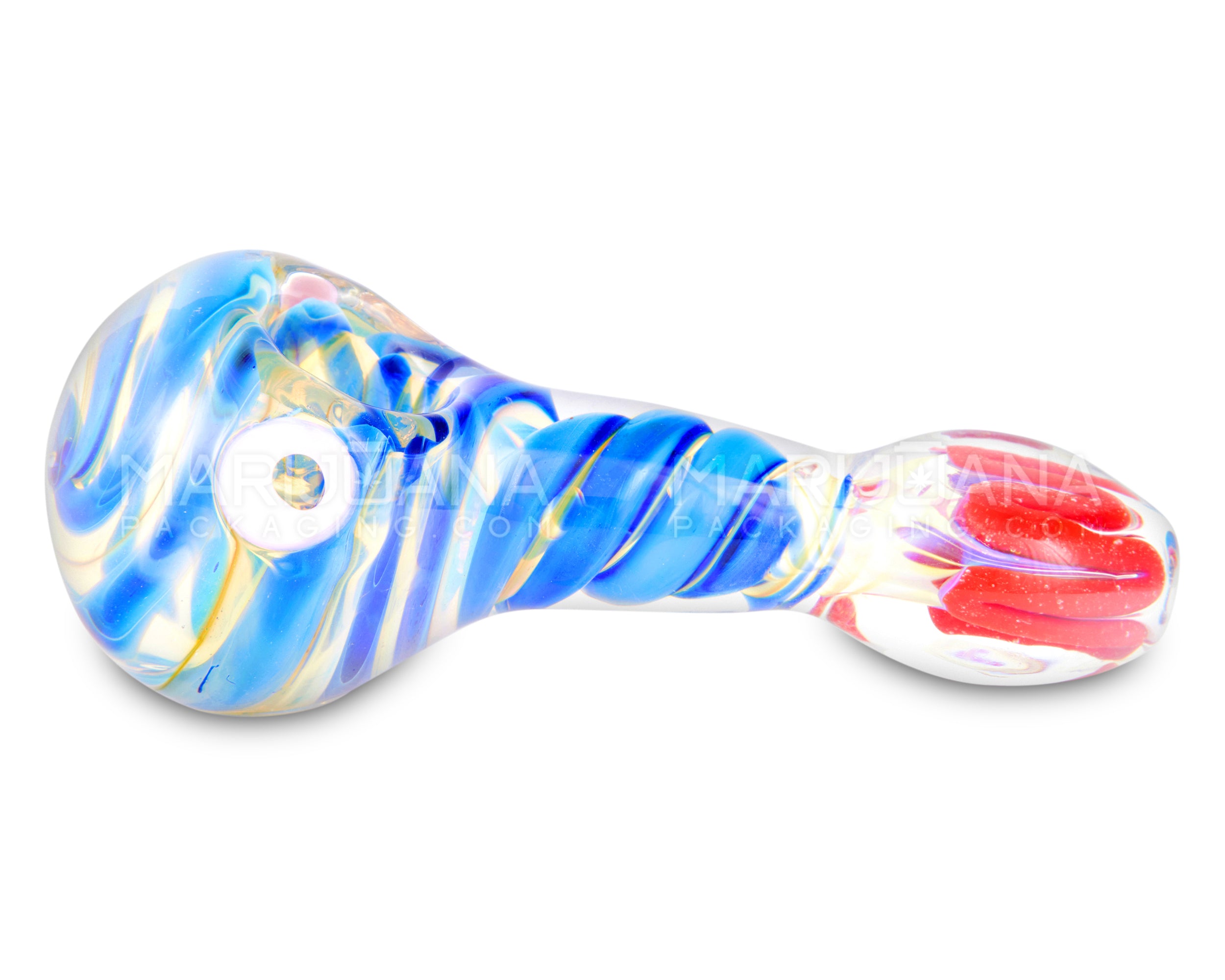 Flat Mouthpiece Spiral & Fumed Spoon Hand Pipe w/ Swirls & Knocker | 4.5in Long - Glass - Assorted - 5