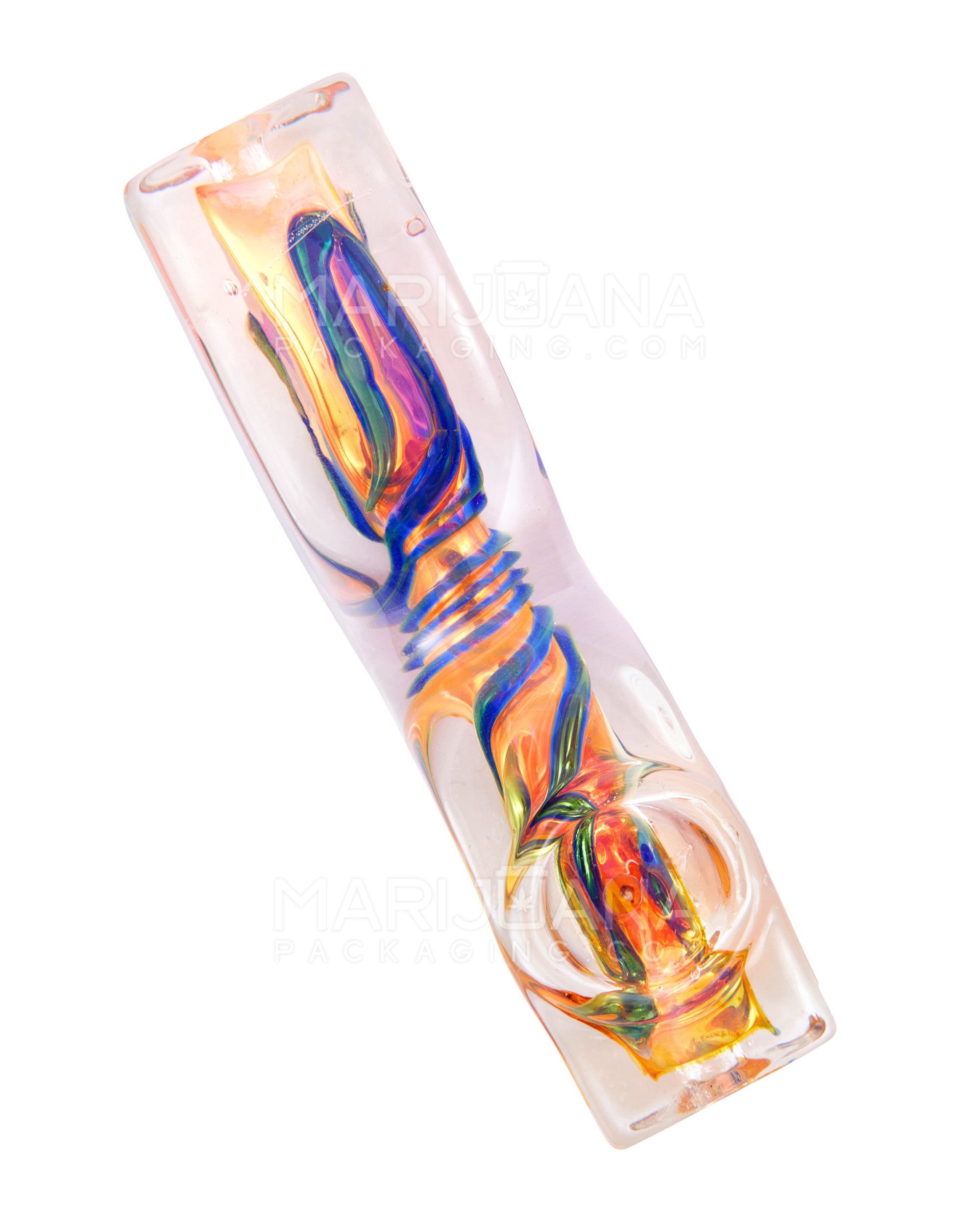 Swirl & Mixed Fumed Double Ended Rectangular Hand Pipe | 4.5in Long - Glass - Assorted - 1