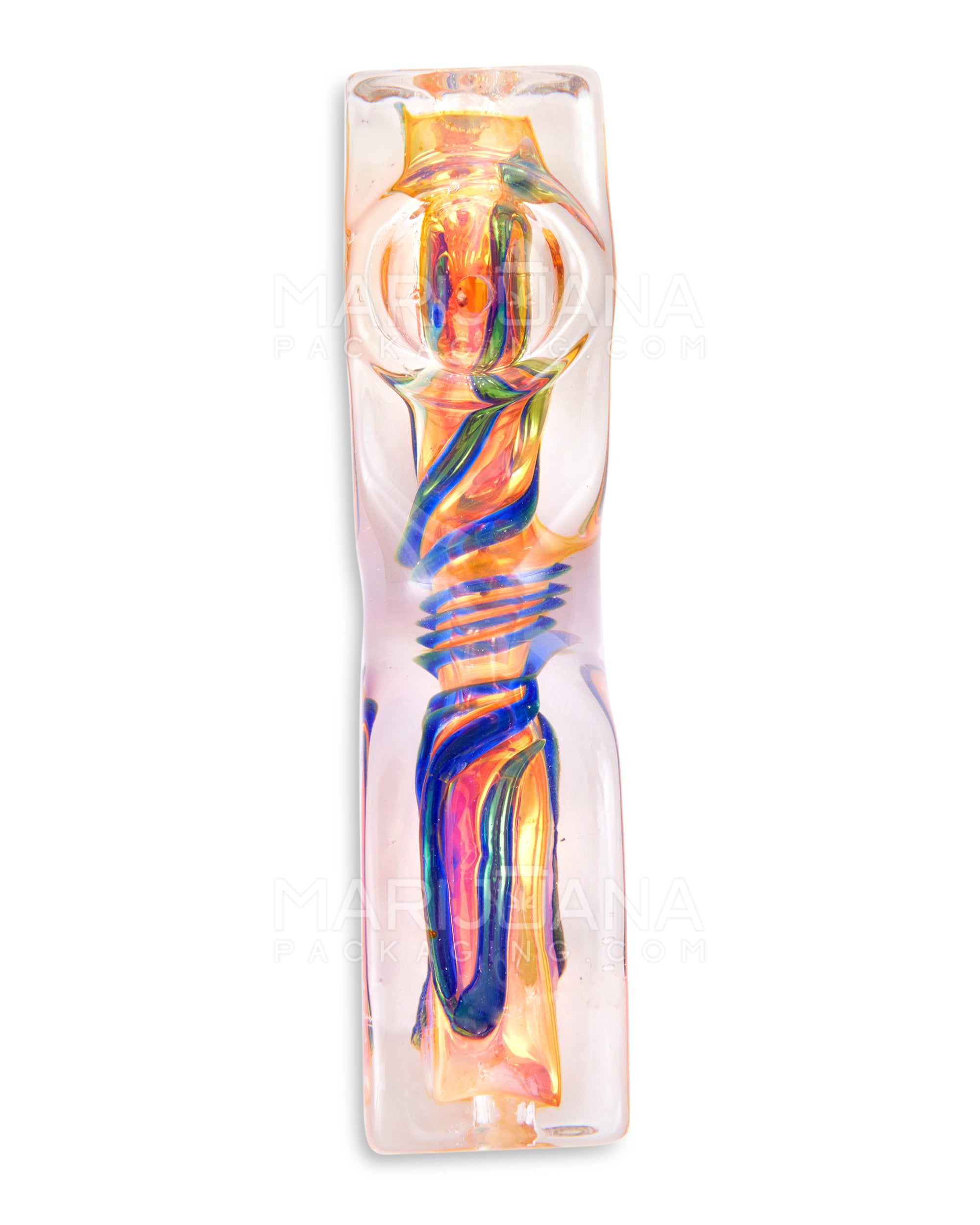 Swirl & Mixed Fumed Double Ended Rectangular Hand Pipe | 4.5in Long - Glass - Assorted - 2