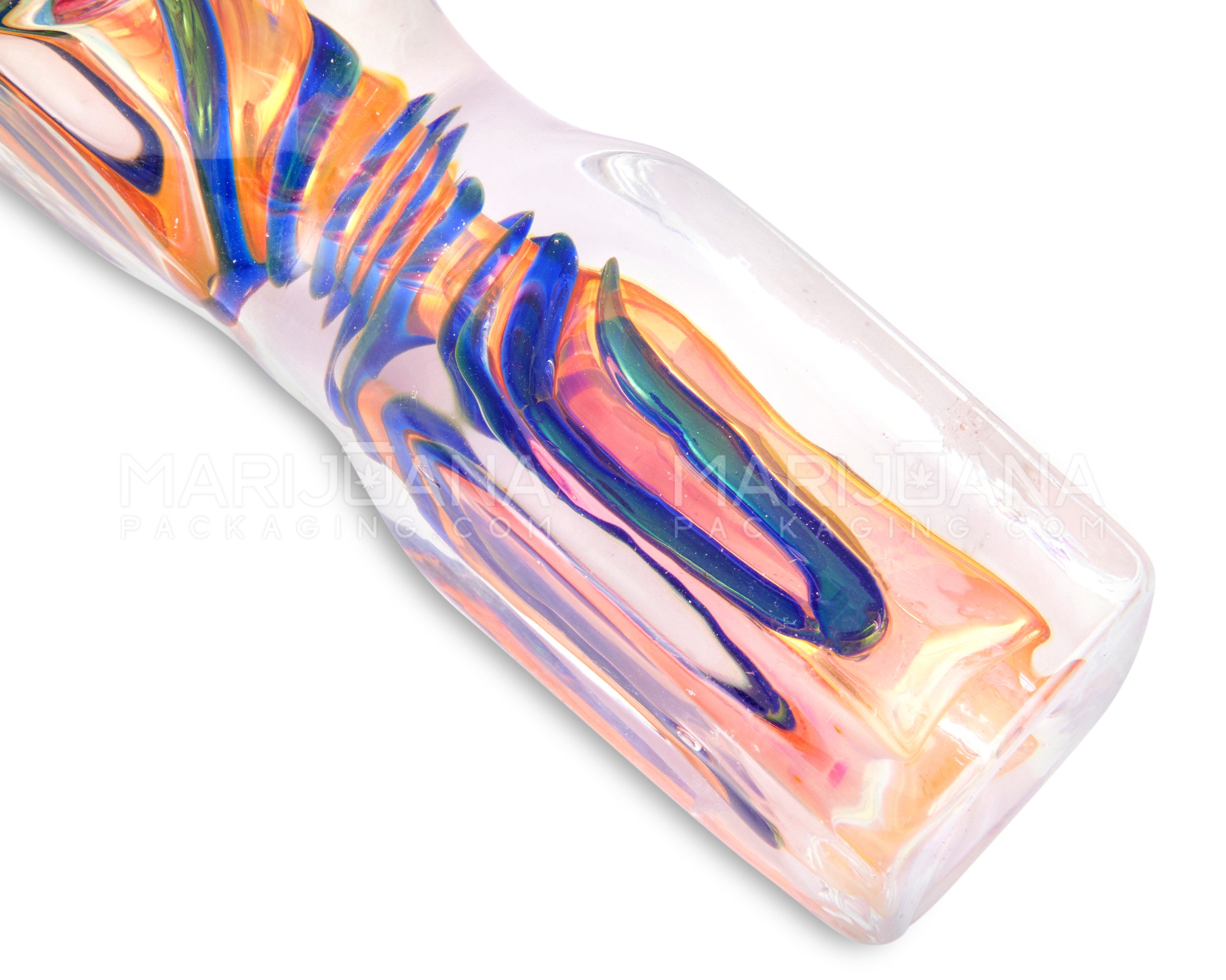 Swirl & Mixed Fumed Double Ended Rectangular Hand Pipe | 4.5in Long - Glass - Assorted - 3