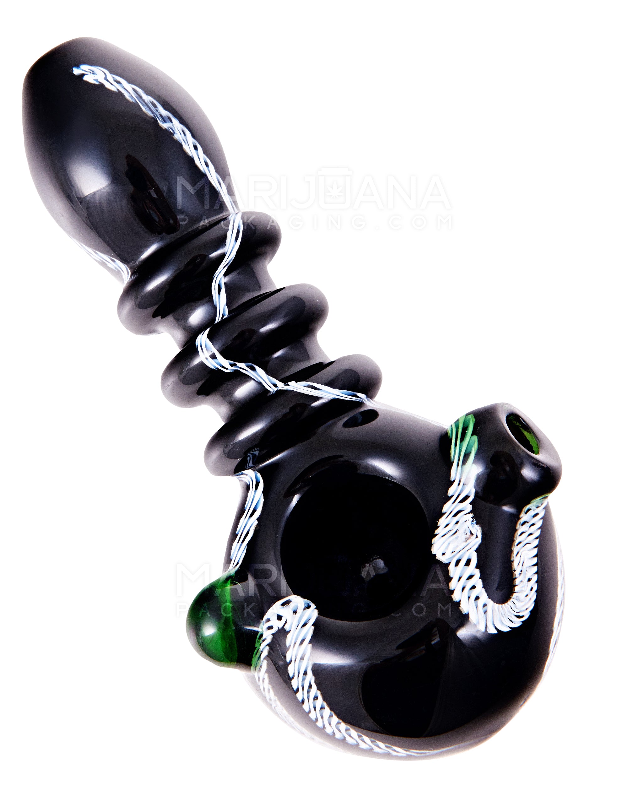 Ribboned Triple Ringed Spoon Hand Pipe w/ Knocker | 4.5in Long - Glass - Assorted - 6