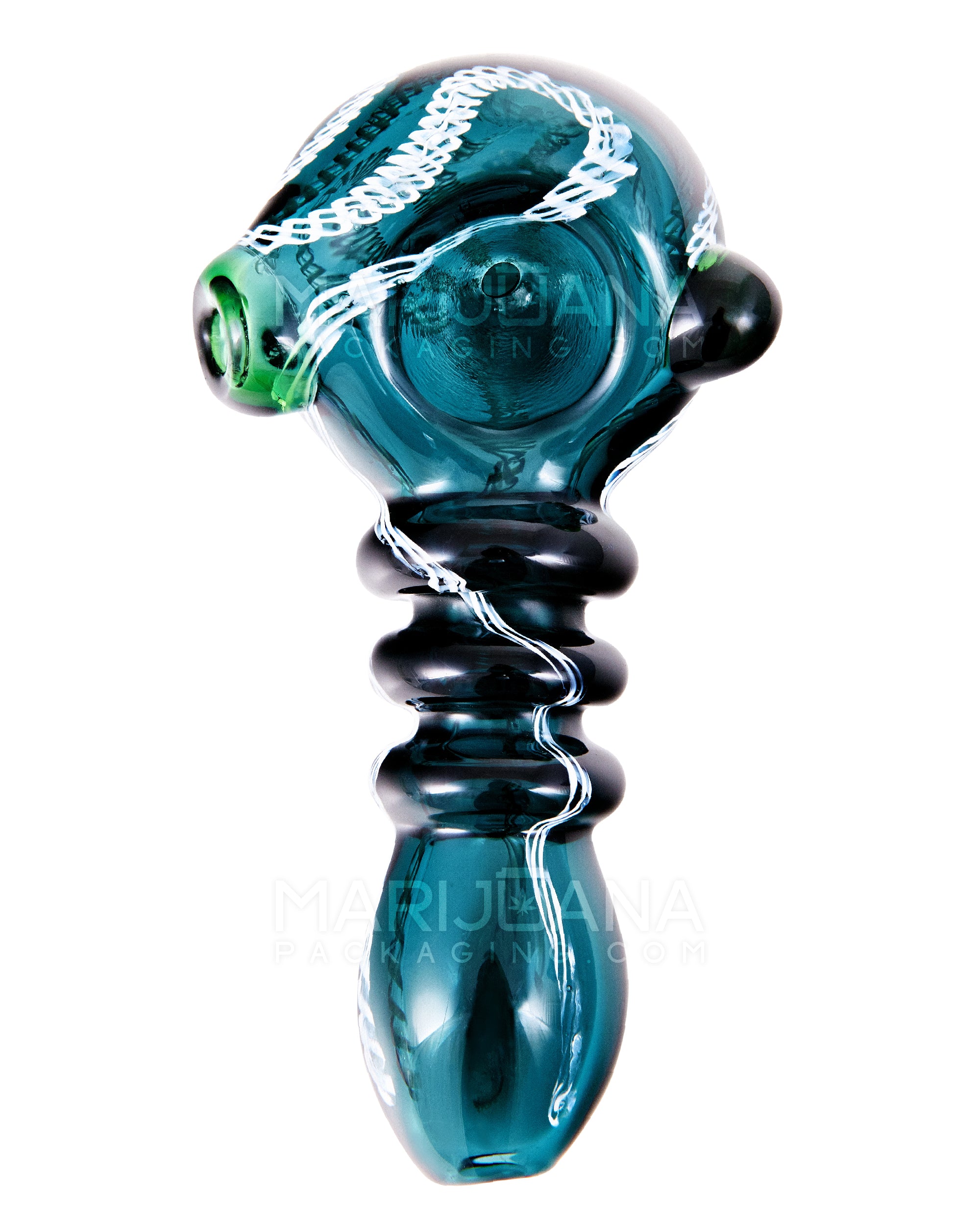 Ribboned Triple Ringed Spoon Hand Pipe w/ Knocker | 4.5in Long - Glass - Assorted - 2