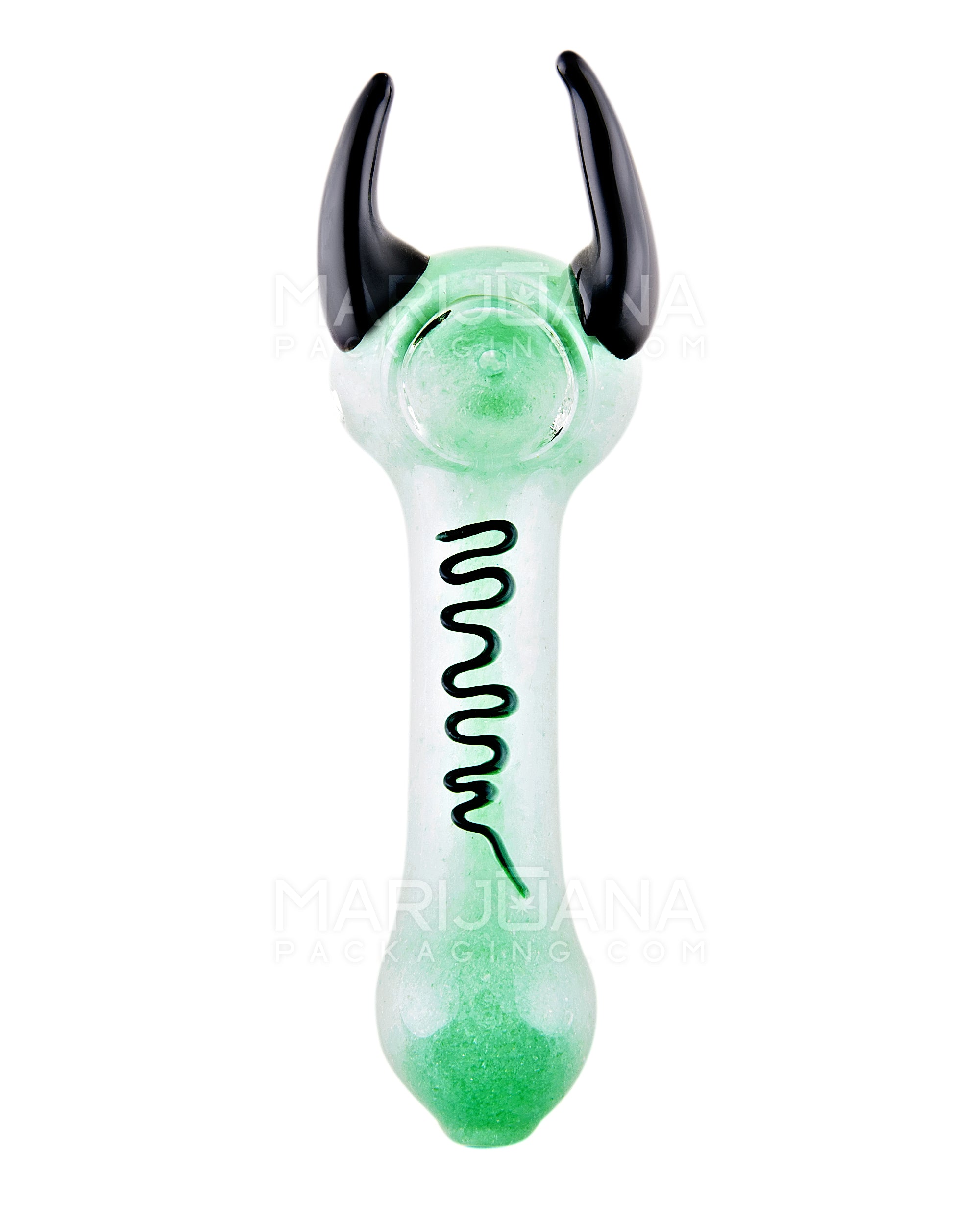 Frit Horned Spoon Hand Pipe | 5in Long - Glass - Green