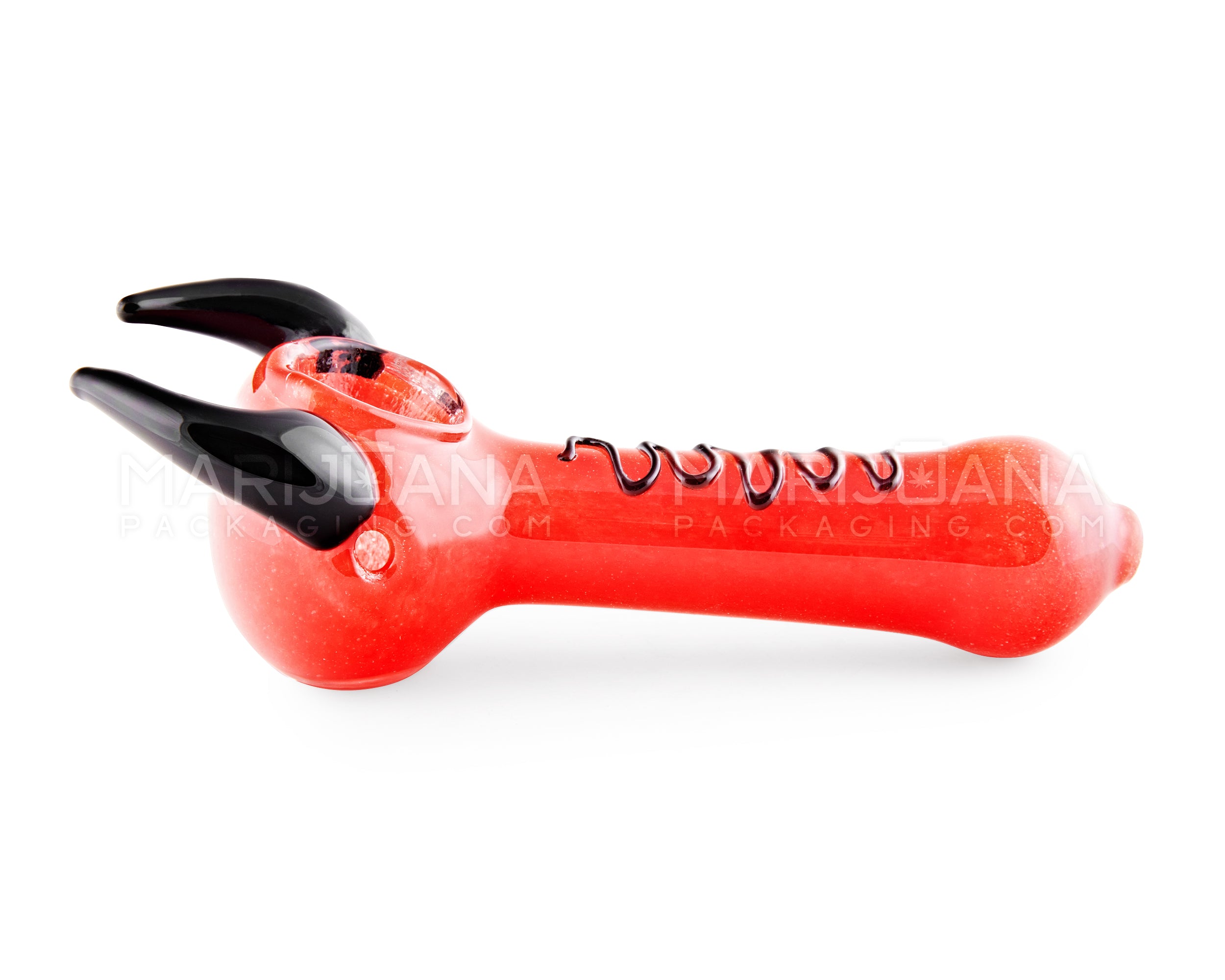 Frit Horned Spoon Hand Pipe | 5in Long - Glass - Red