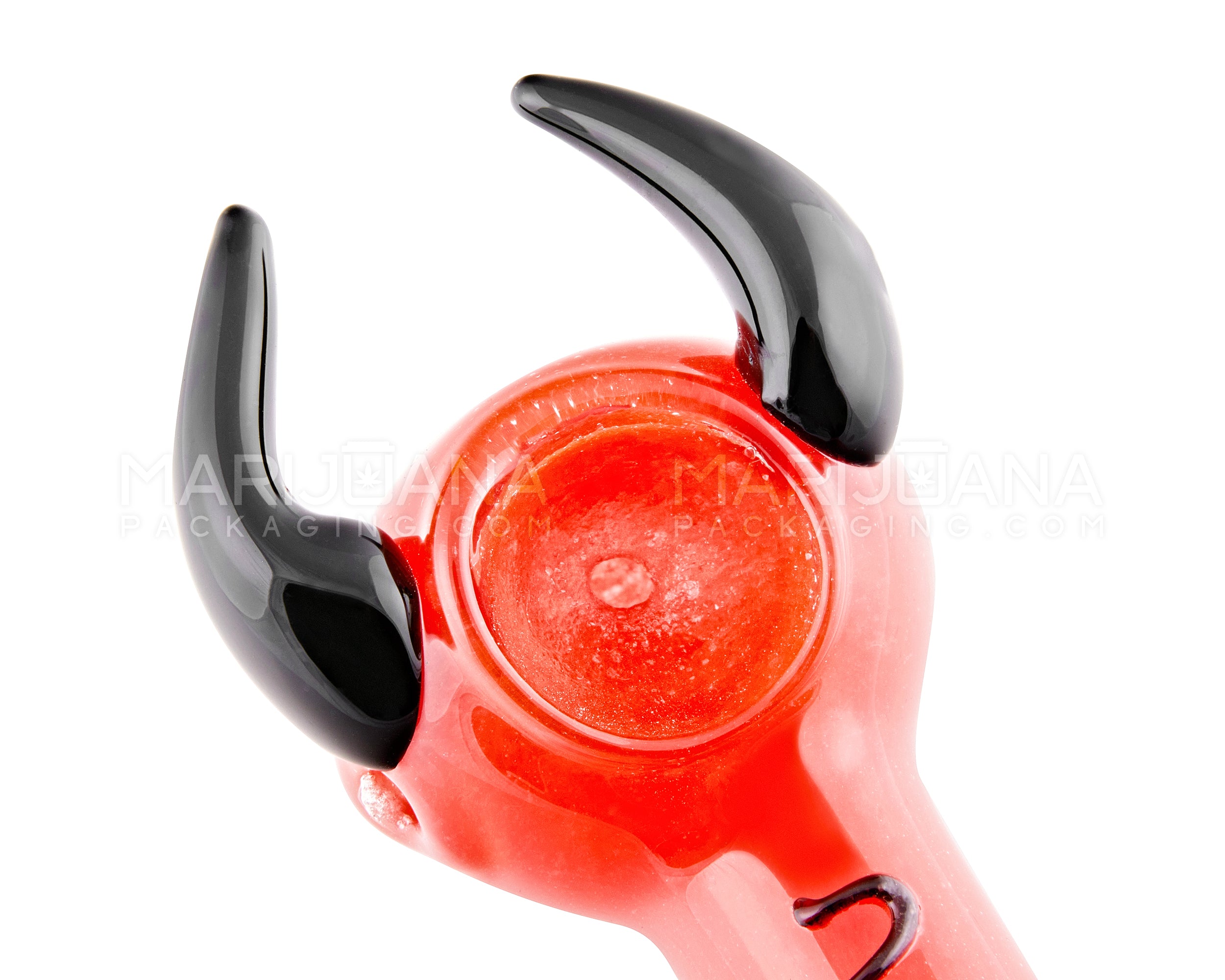Frit Horned Spoon Hand Pipe | 5in Long - Glass - Red