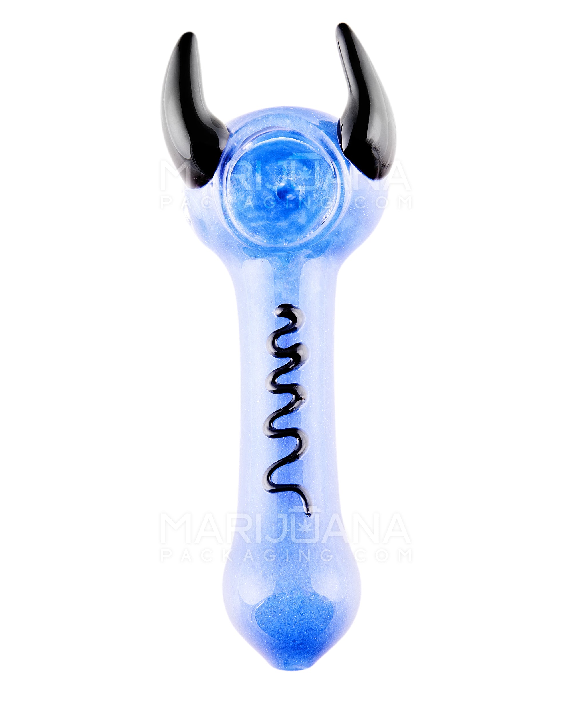 Frit Horned Spoon Hand Pipe | 5in Long - Glass - Blue