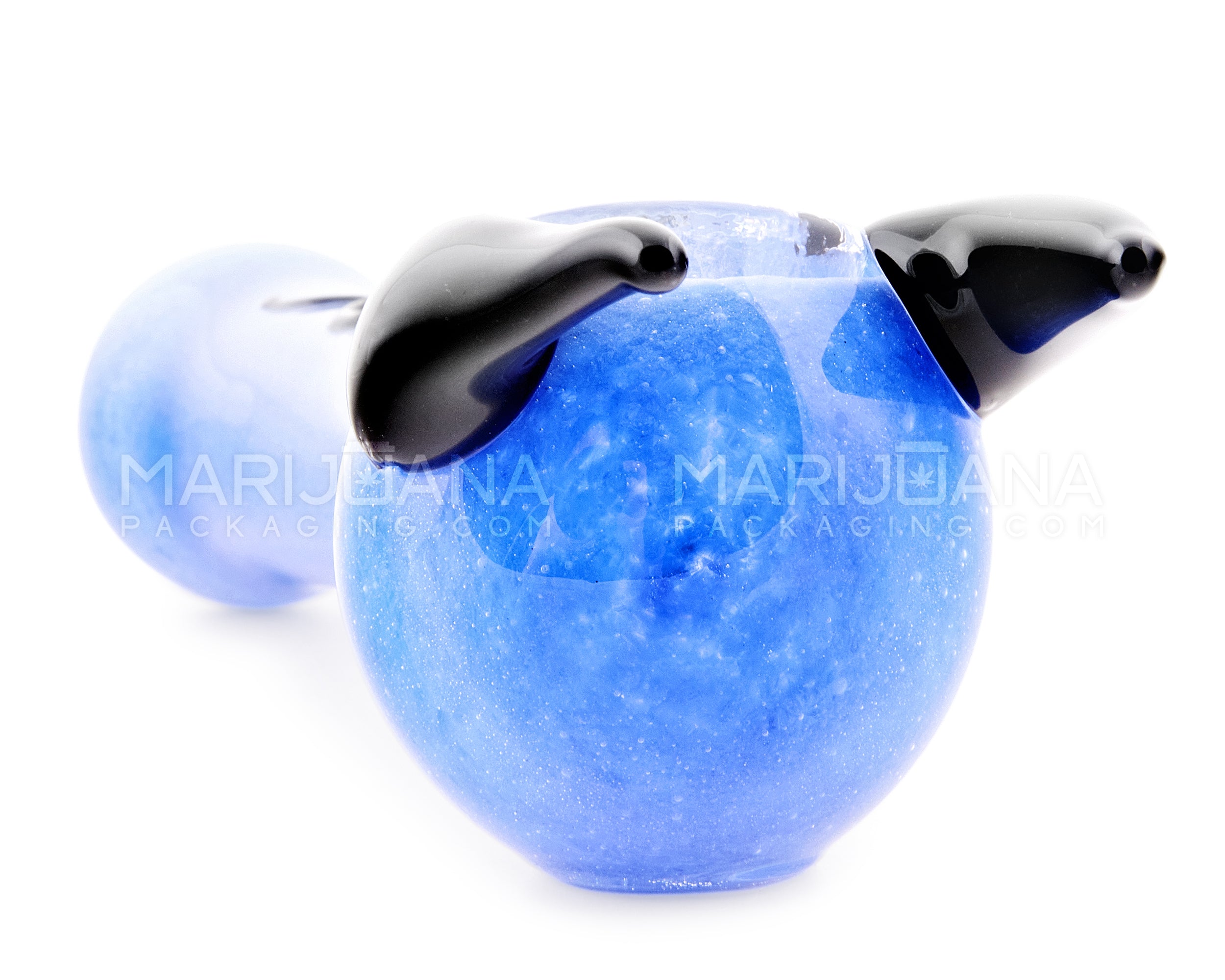 Frit Horned Spoon Hand Pipe | 5in Long - Glass - Blue