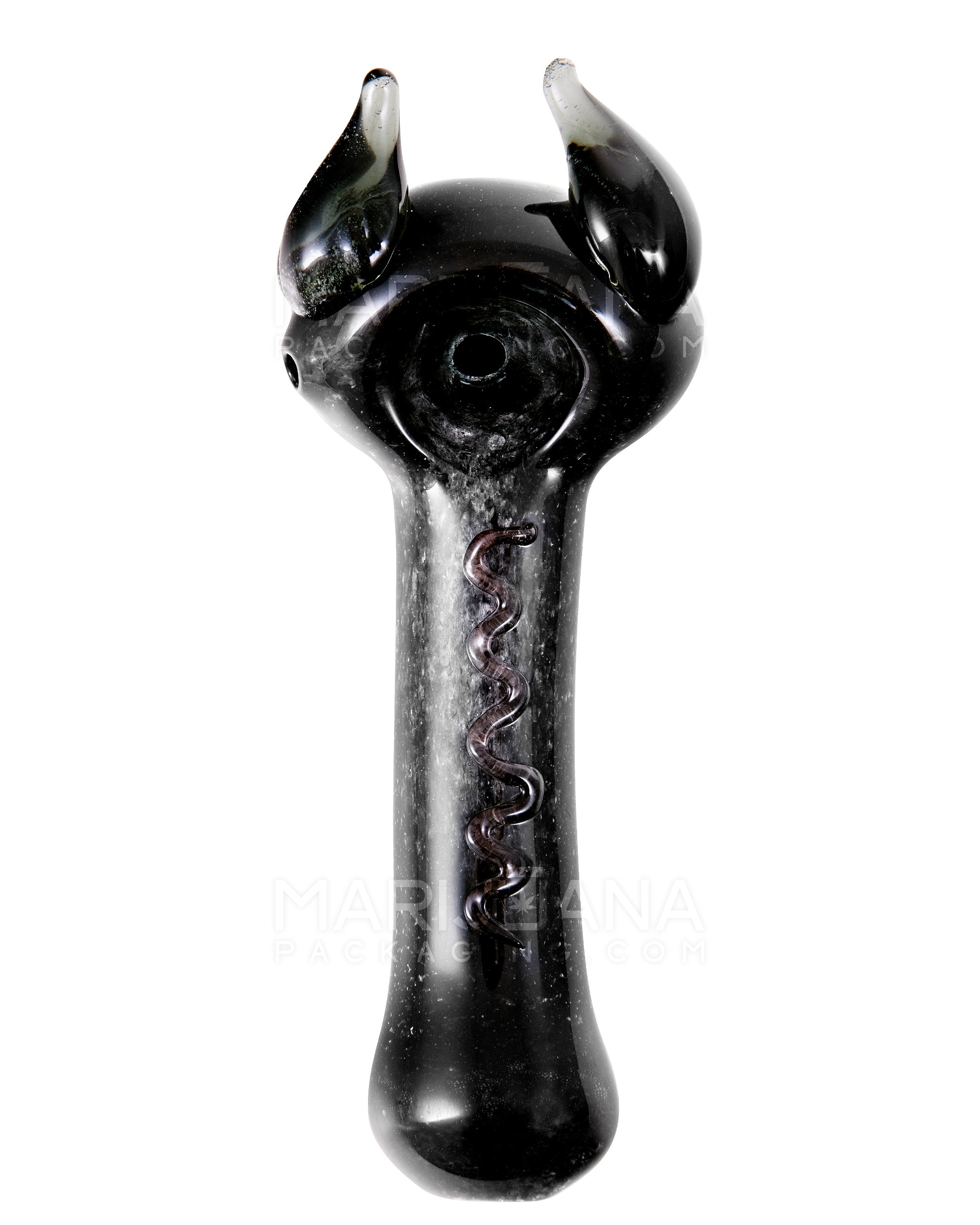 Frit Horned Spoon Hand Pipe | 5in Long - Glass - Black - 2