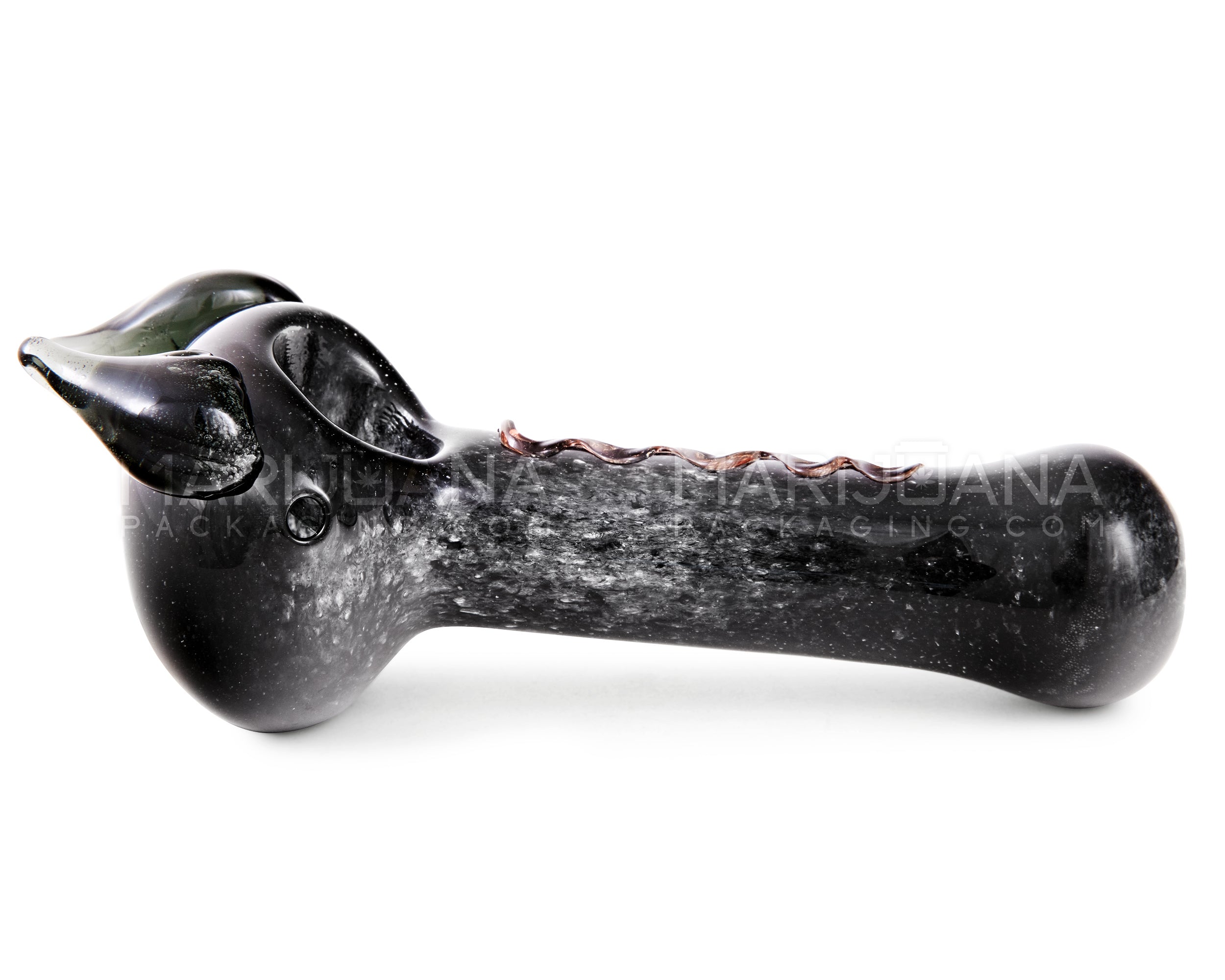 Frit Horned Spoon Hand Pipe | 5in Long - Glass - Black - 5