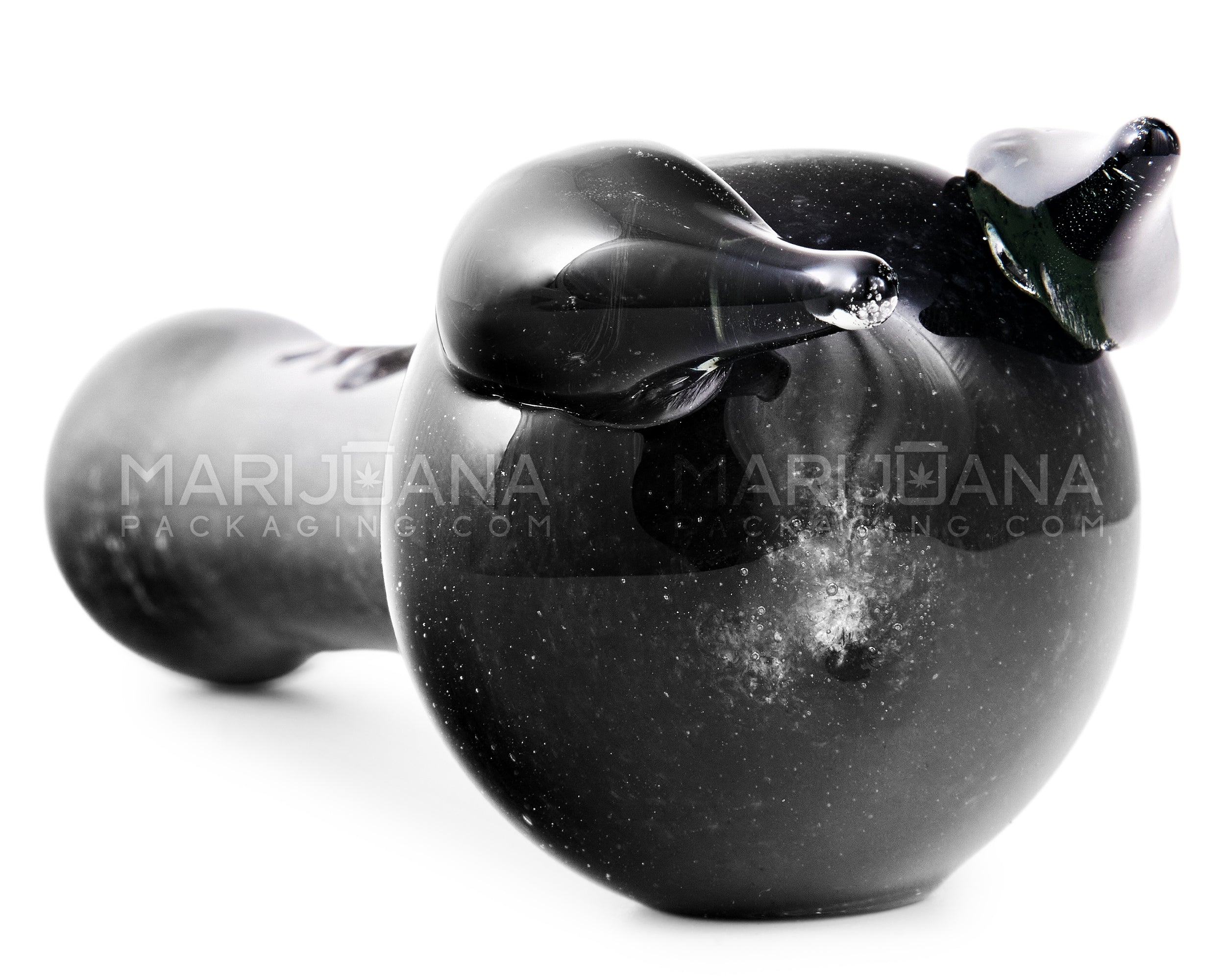 Frit Horned Spoon Hand Pipe | 5in Long - Glass - Black - 4