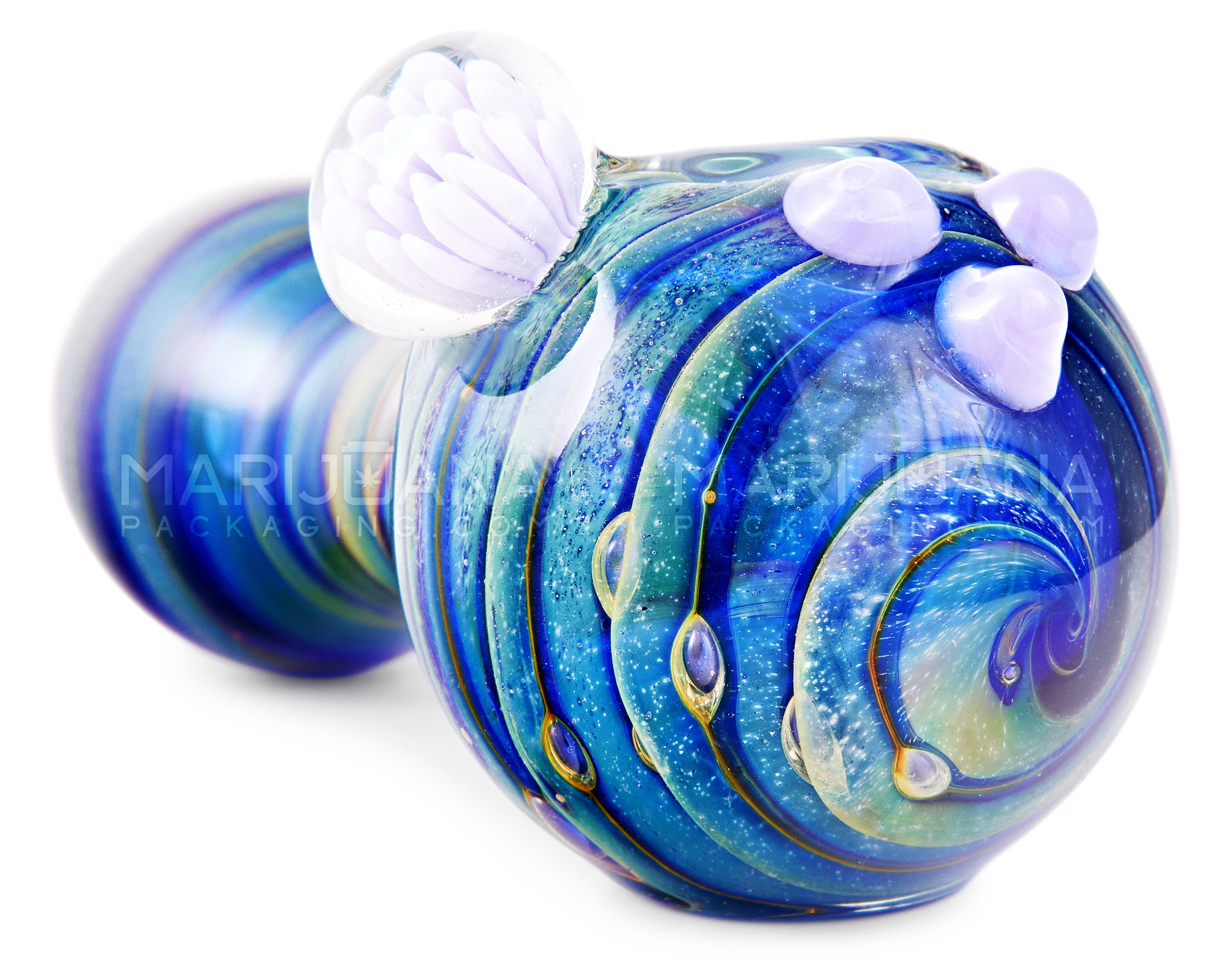 Fumed & Spiral Spoon Hand Pipe w/ Flower Implosion Marble & Triple Knockers | 4.5in Long - Glass - Assorted - 4
