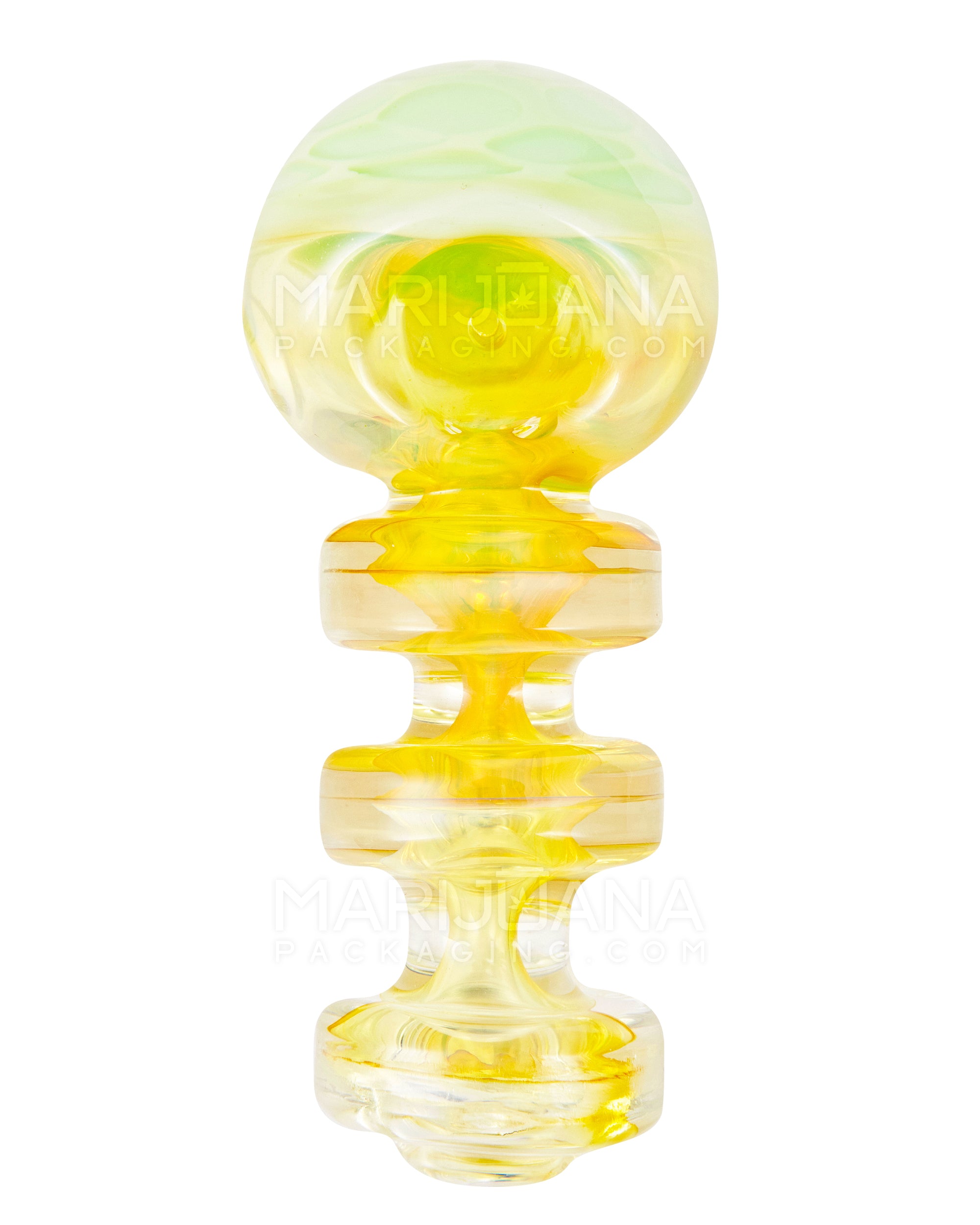 Fumed Triple Puck Ringed Spoon Hand Pipe w/ Honeycomb Head | 4.5in Long - Glass - Slime - 2