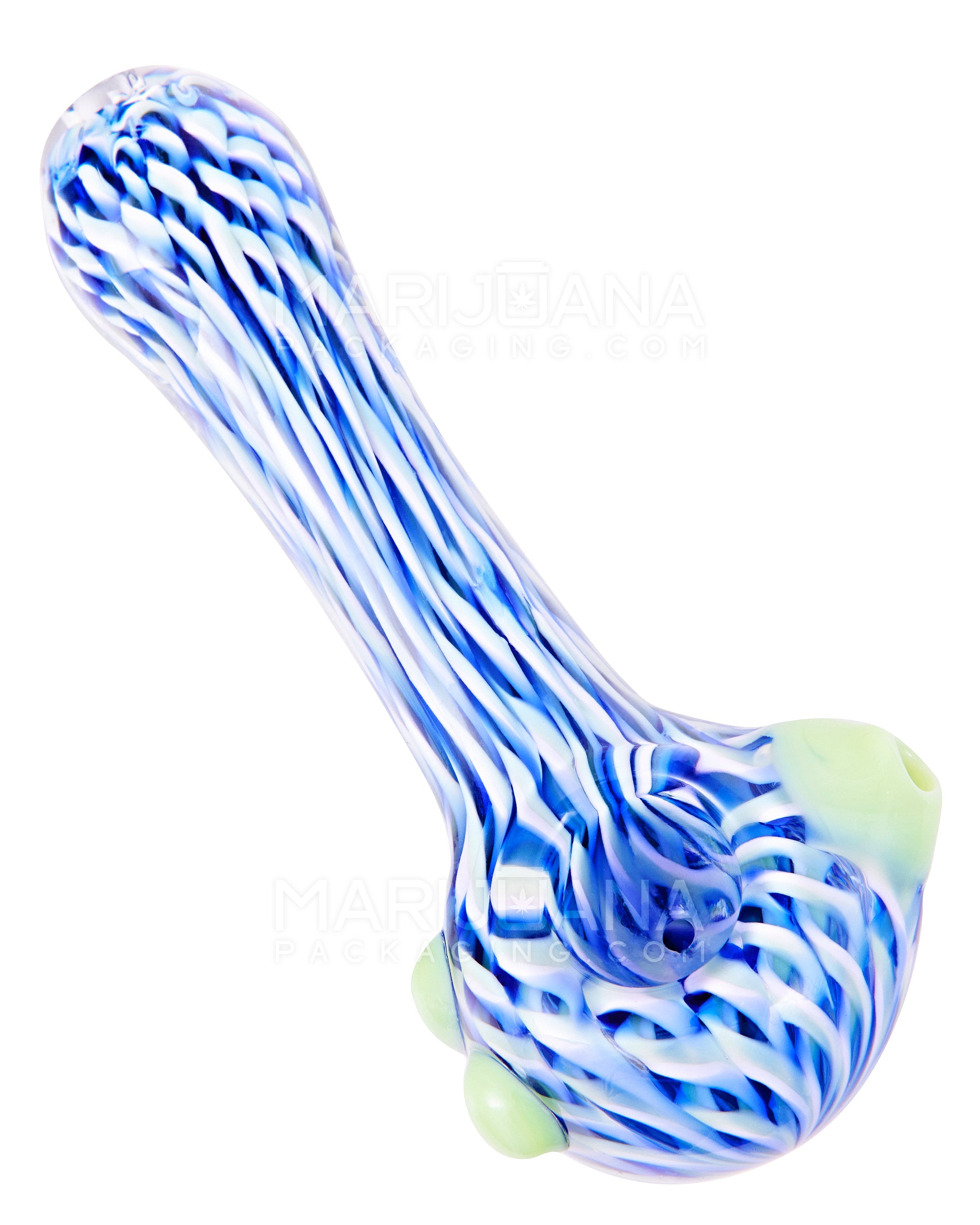Ribbon Pulled Spoon Hand Pipe w/ Double Knockers | 5in Long - Glass - Assorted - 6