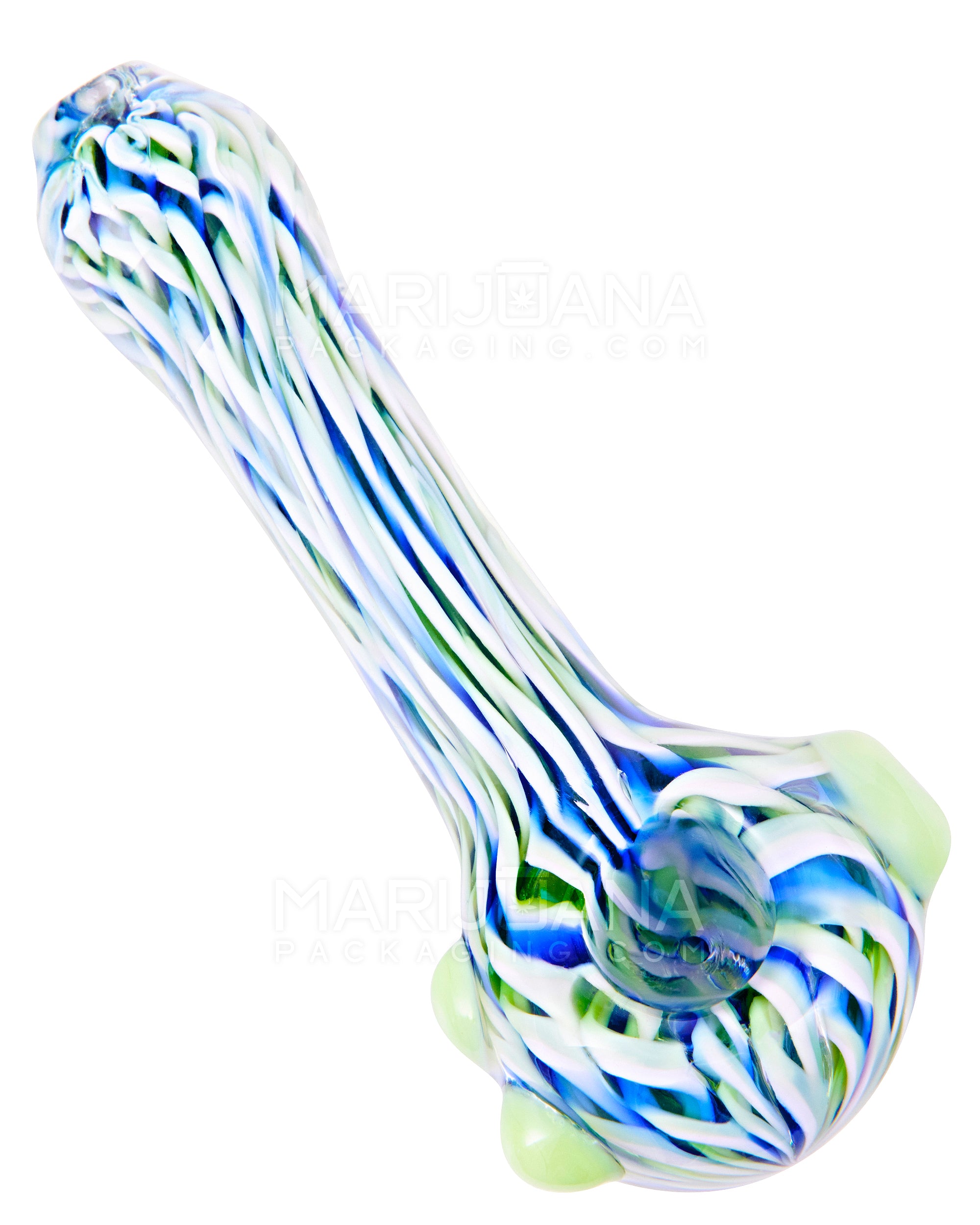 Ribbon Pulled Spoon Hand Pipe w/ Double Knockers | 5in Long - Glass - Assorted - 1