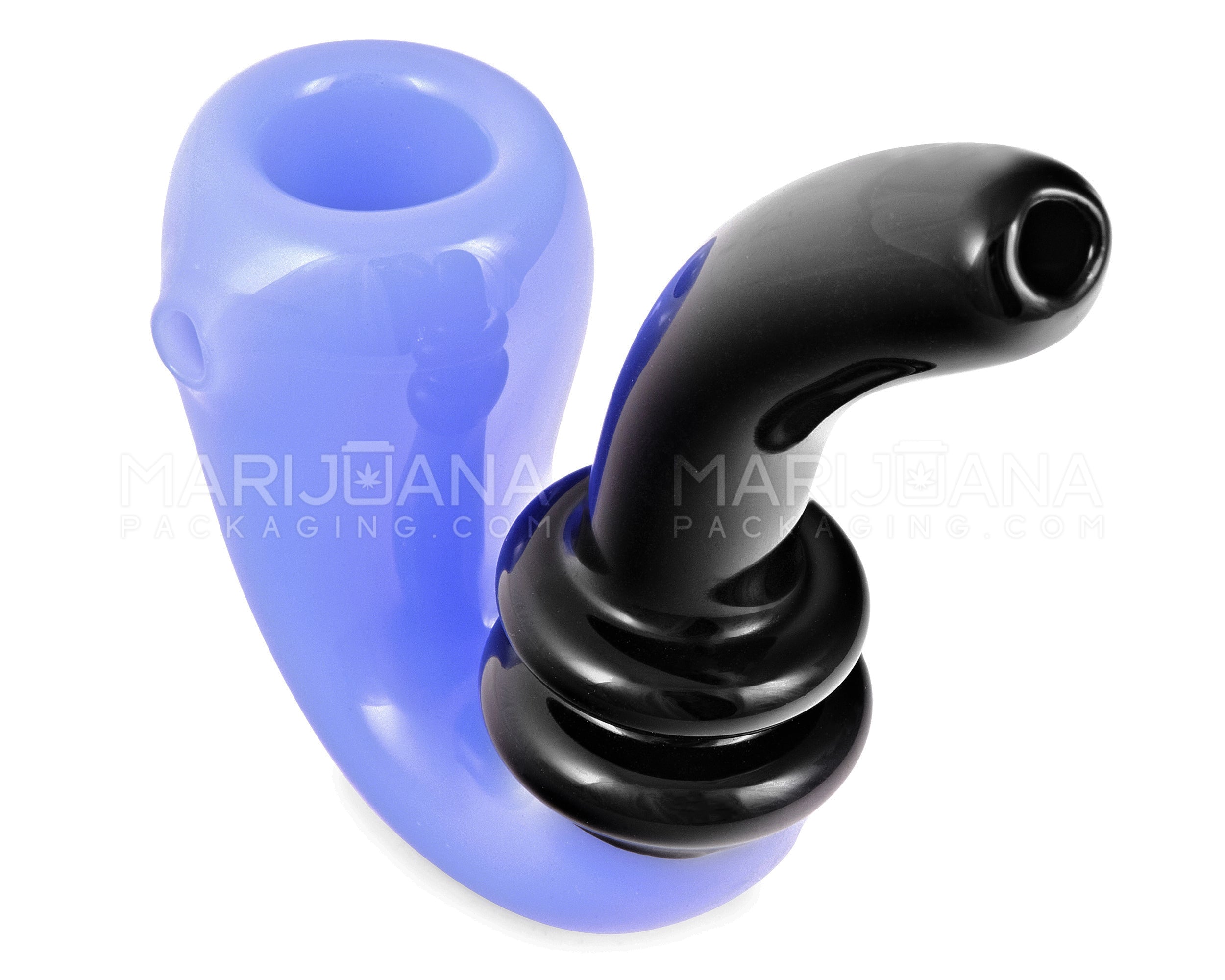 Solid Color Painted Double Ringed Sherlock Hand Pipe | 5in Long - Glass - Blue