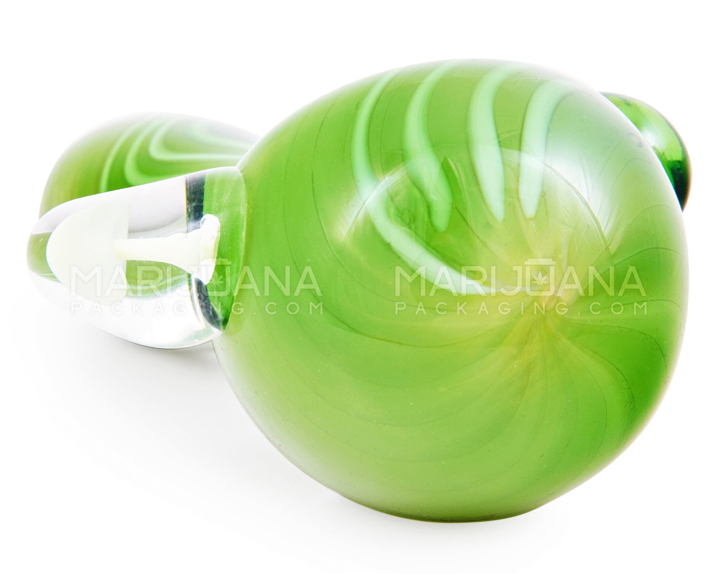 Striped Spoon Hand Pipe w/ Mushroom Marble | 5in Long - Glass - Green - 4