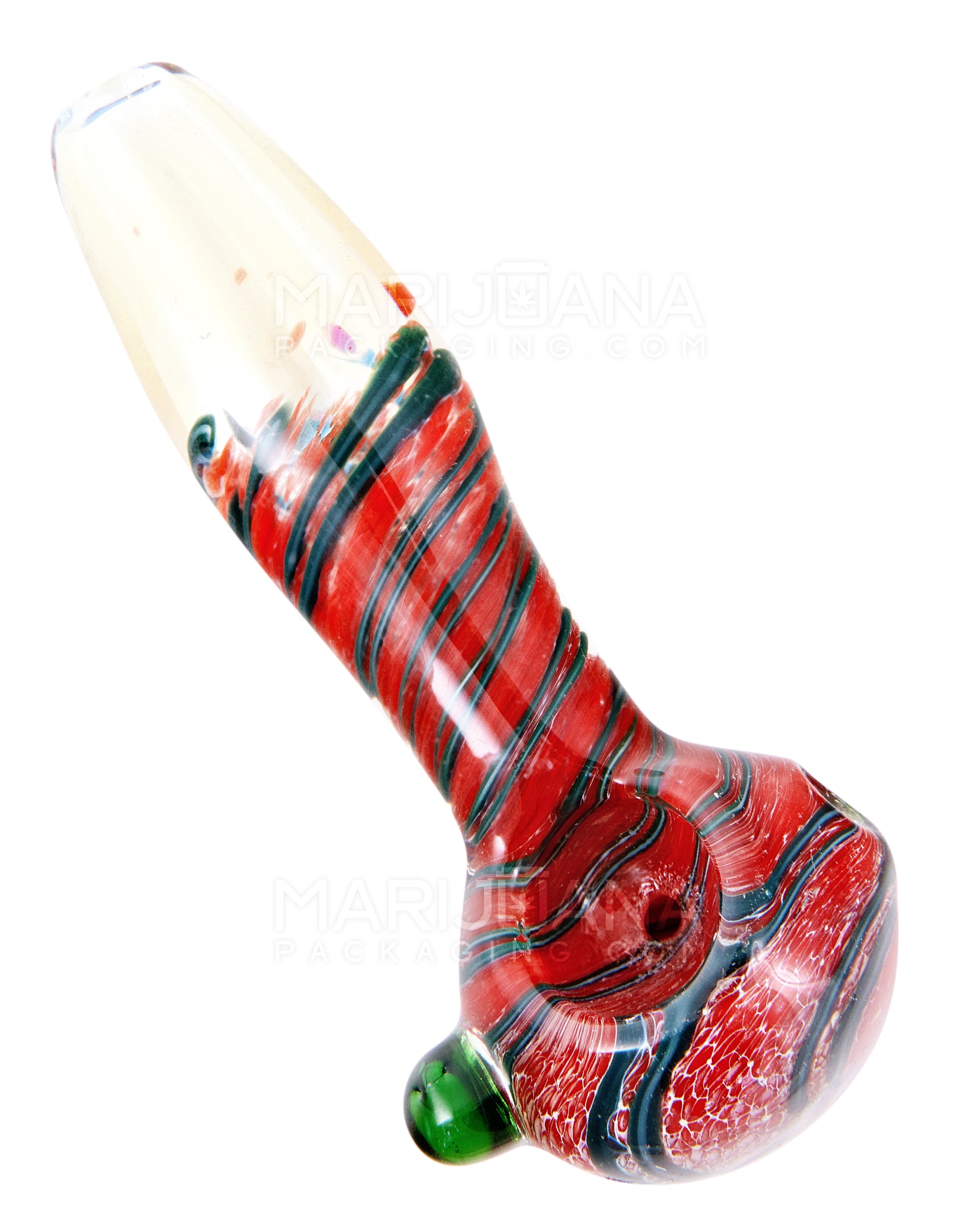 Frit & Spiral Spoon Hand Pipe w/ Knocker | 4in Long - Glass - Assorted - 7