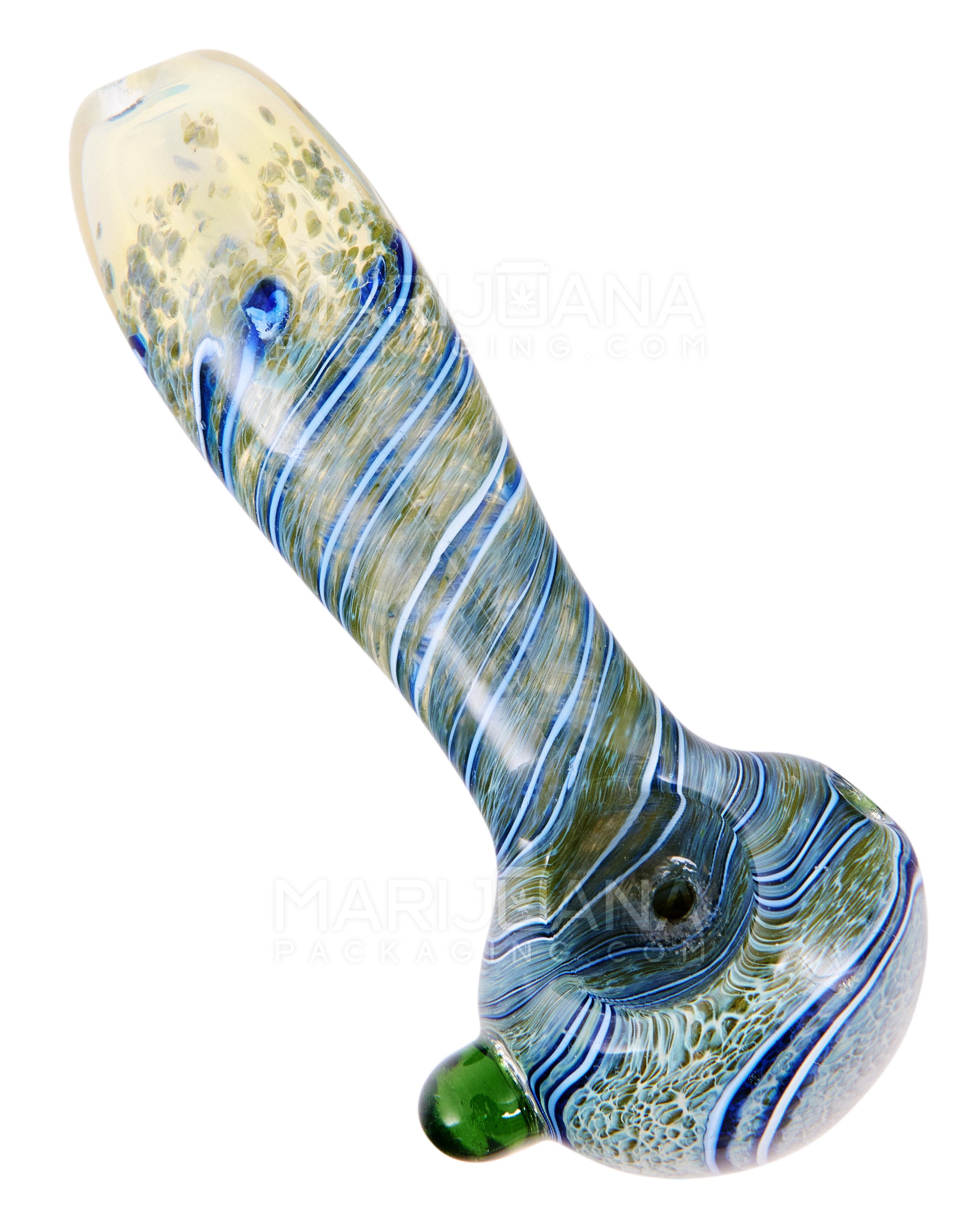Frit & Spiral Spoon Hand Pipe w/ Knocker | 4in Long - Glass - Assorted - 8