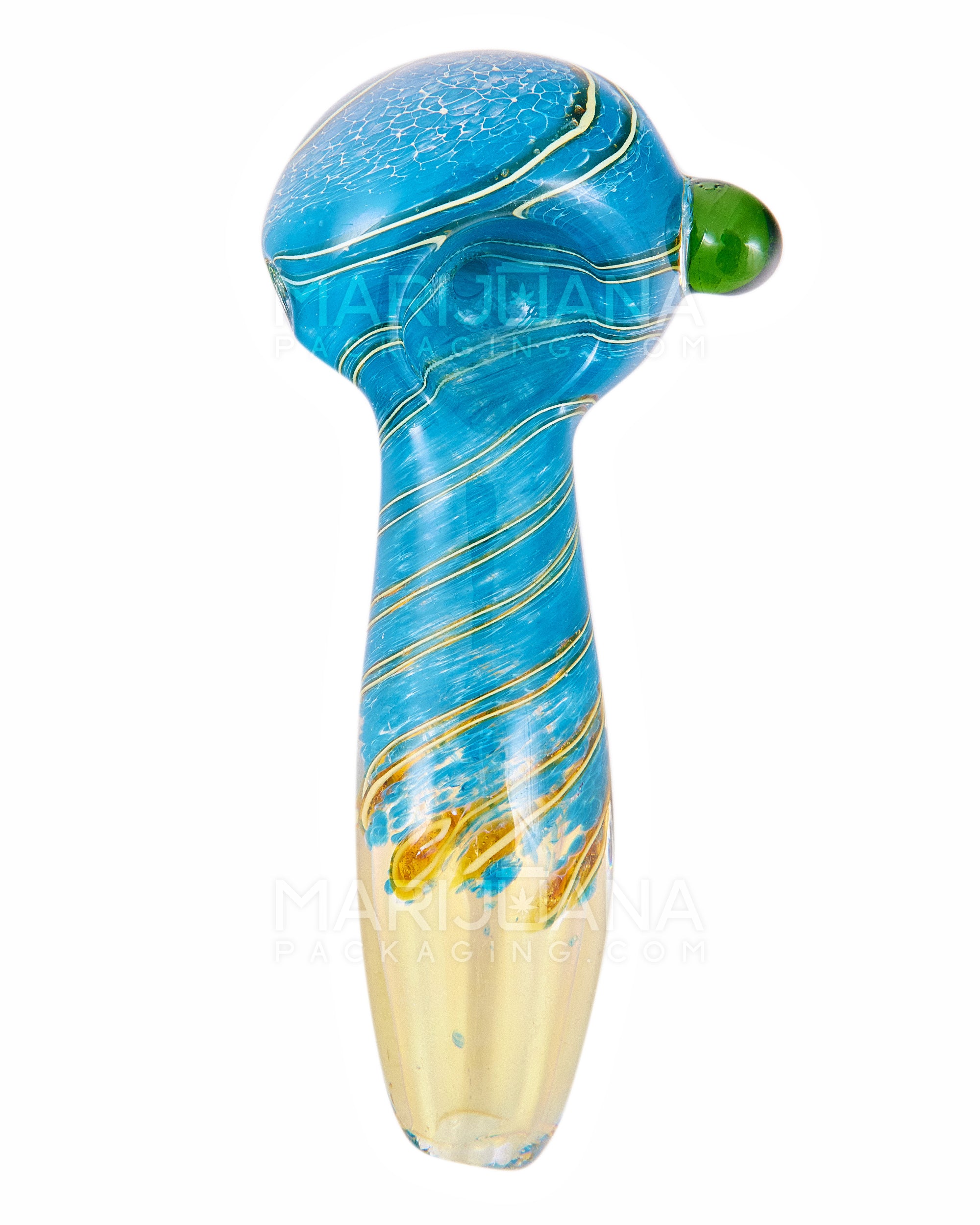 Frit & Spiral Spoon Hand Pipe w/ Knocker | 4in Long - Glass - Assorted - 2
