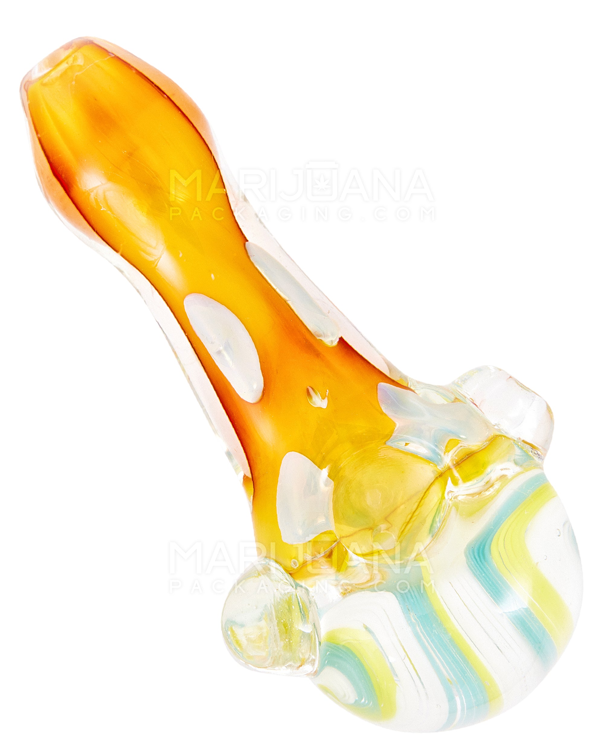 Swirl & Fumed Spoon Hand Pipe w/ Speckles & Knocker | 5in Long - Glass - Assorted - 8
