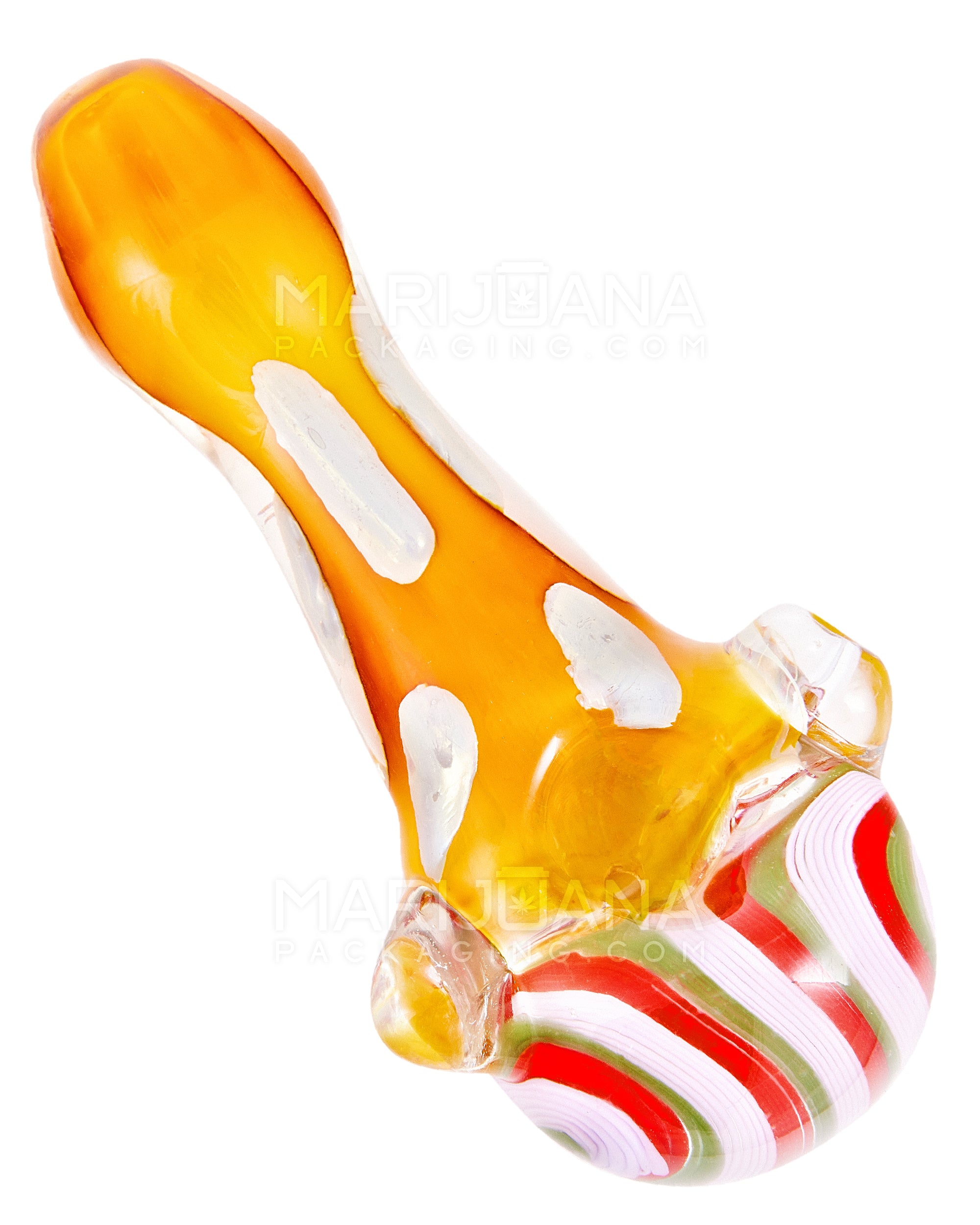 Swirl & Fumed Spoon Hand Pipe w/ Speckles & Knocker | 5in Long - Glass - Assorted - 6