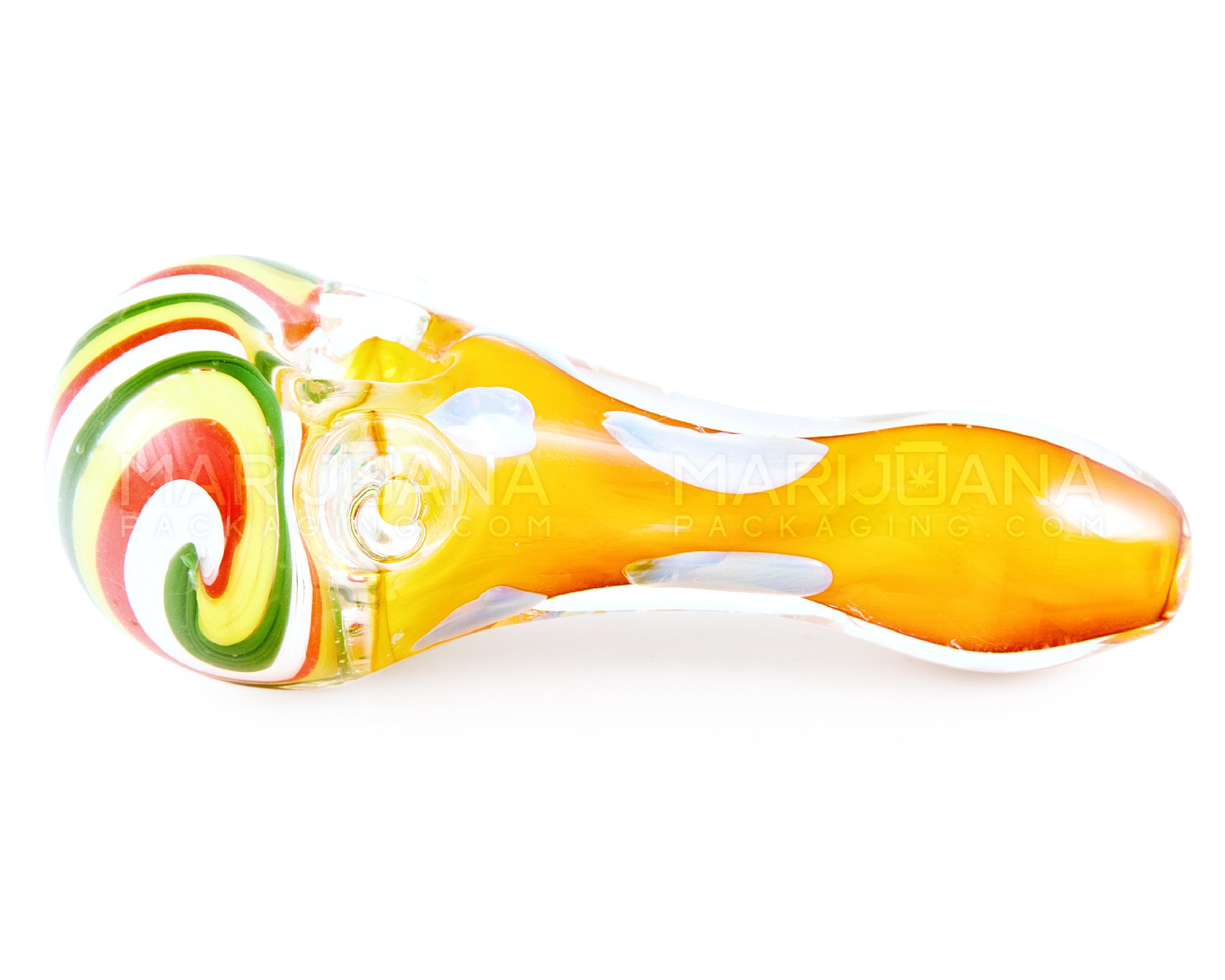 Swirl & Fumed Spoon Hand Pipe w/ Speckles & Knocker | 5in Long - Glass - Assorted - 5