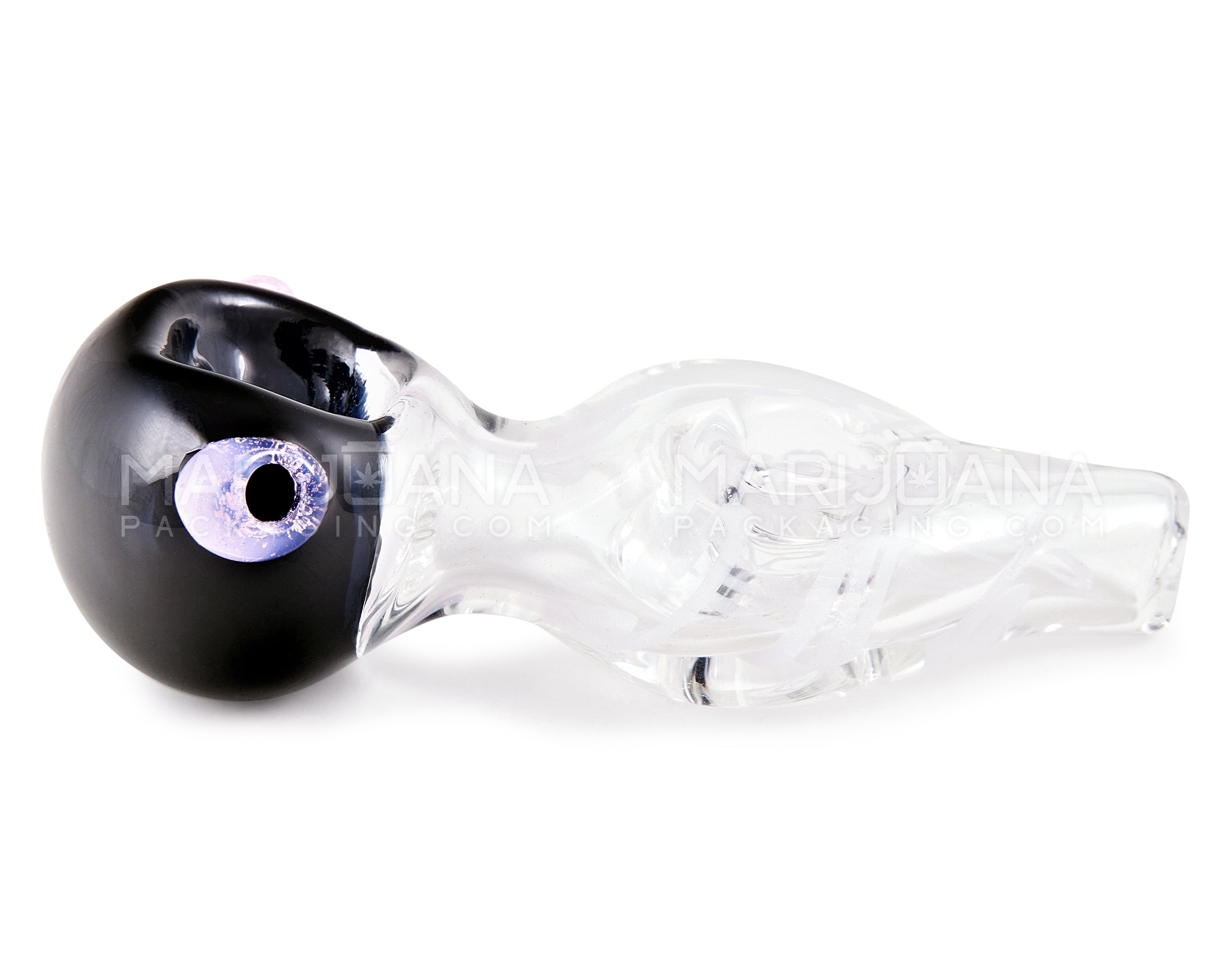 Donut Mouth Spiral Spoon Hand Pipe w/ Colored Bowl & Knocker | 3.25in Long - Glass - Assorted - 5
