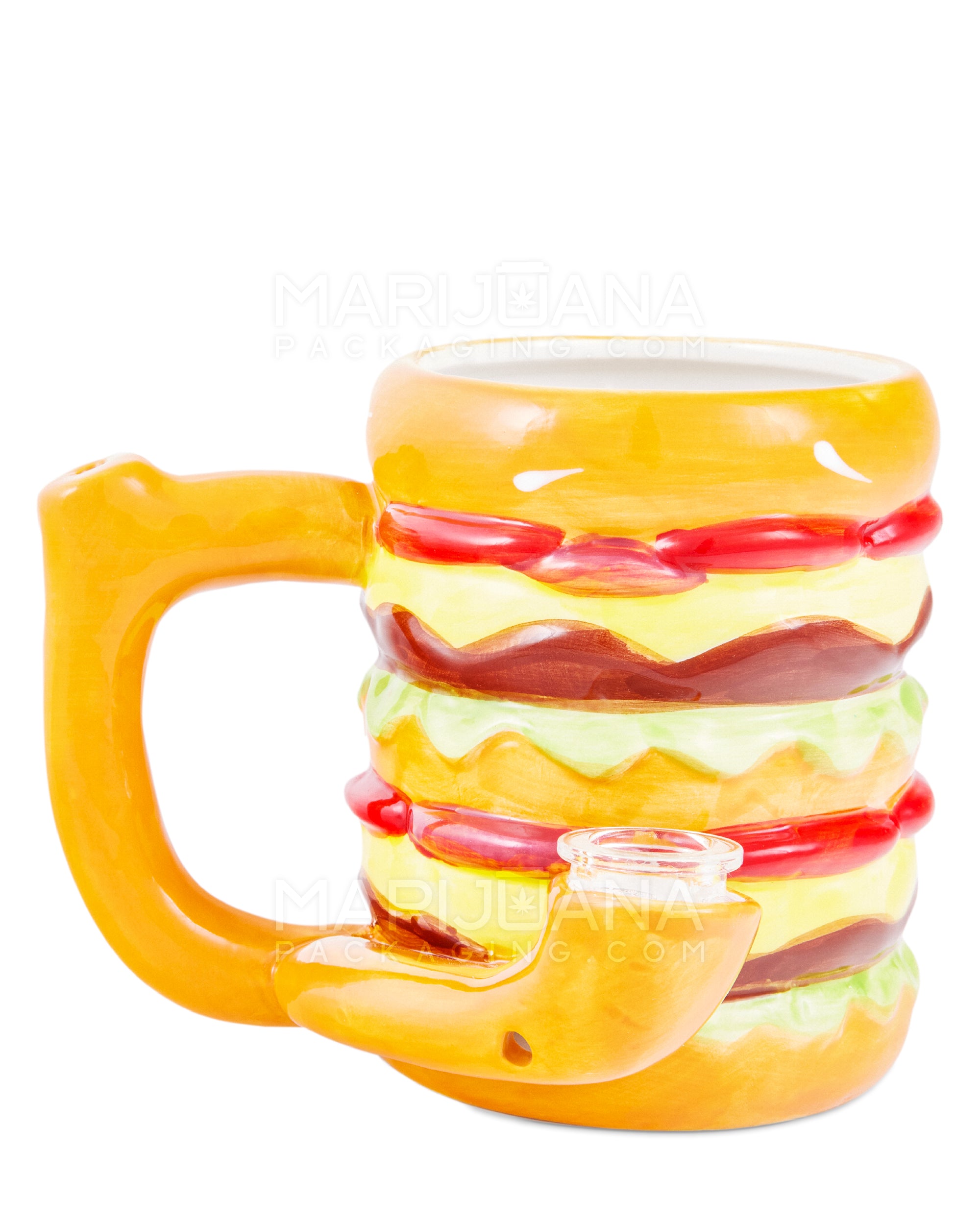 Double Cheeseburger Mug Painted Ceramic Pipe | 4.5in Tall - Glass Bowl - Mixed - 1