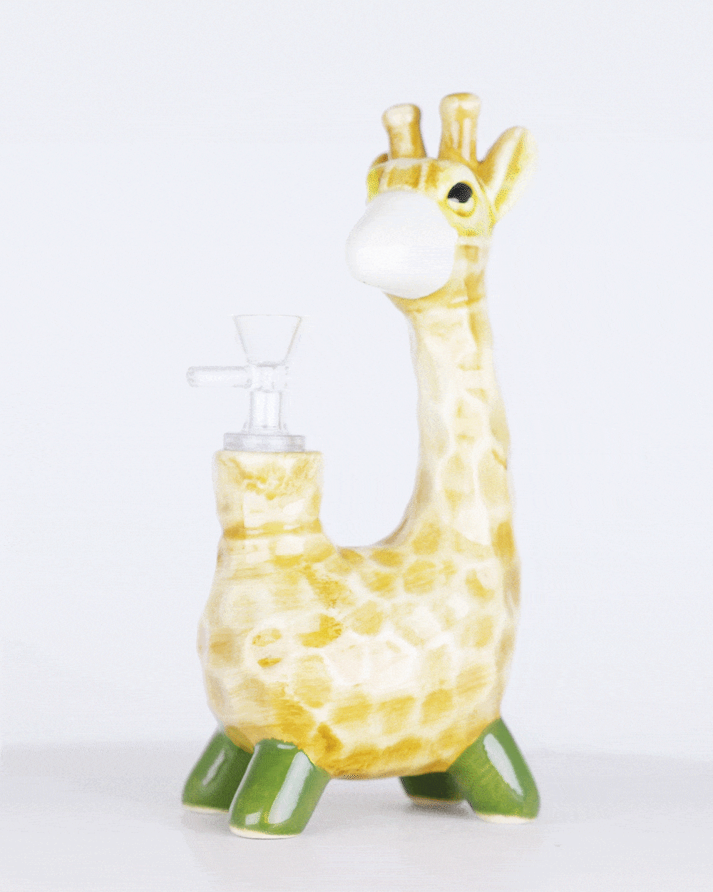Giraffe Painted Ceramic Pipe | 8.5in Tall - 14mm Bowl - Orange - 6