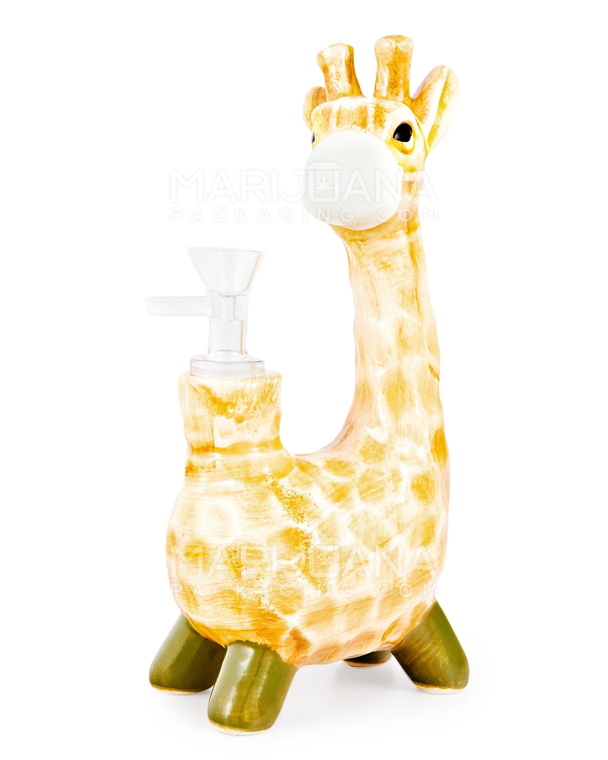 Giraffe Painted Ceramic Pipe | 8.5in Tall - 14mm Bowl - Orange - 1
