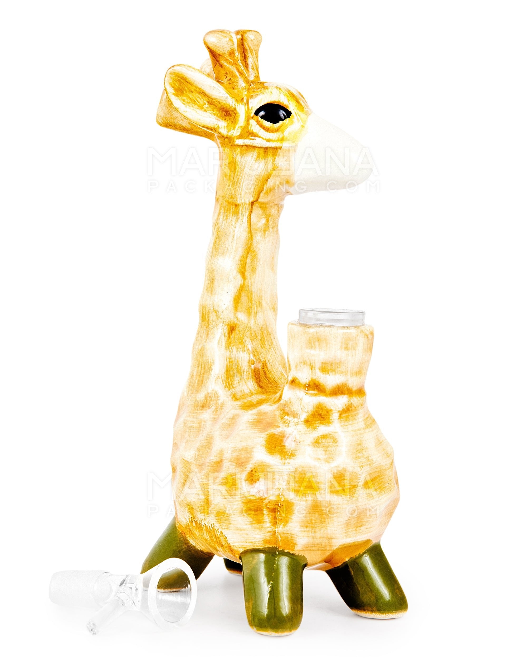 Giraffe Painted Ceramic Pipe | 8.5in Tall - 14mm Bowl - Orange - 2
