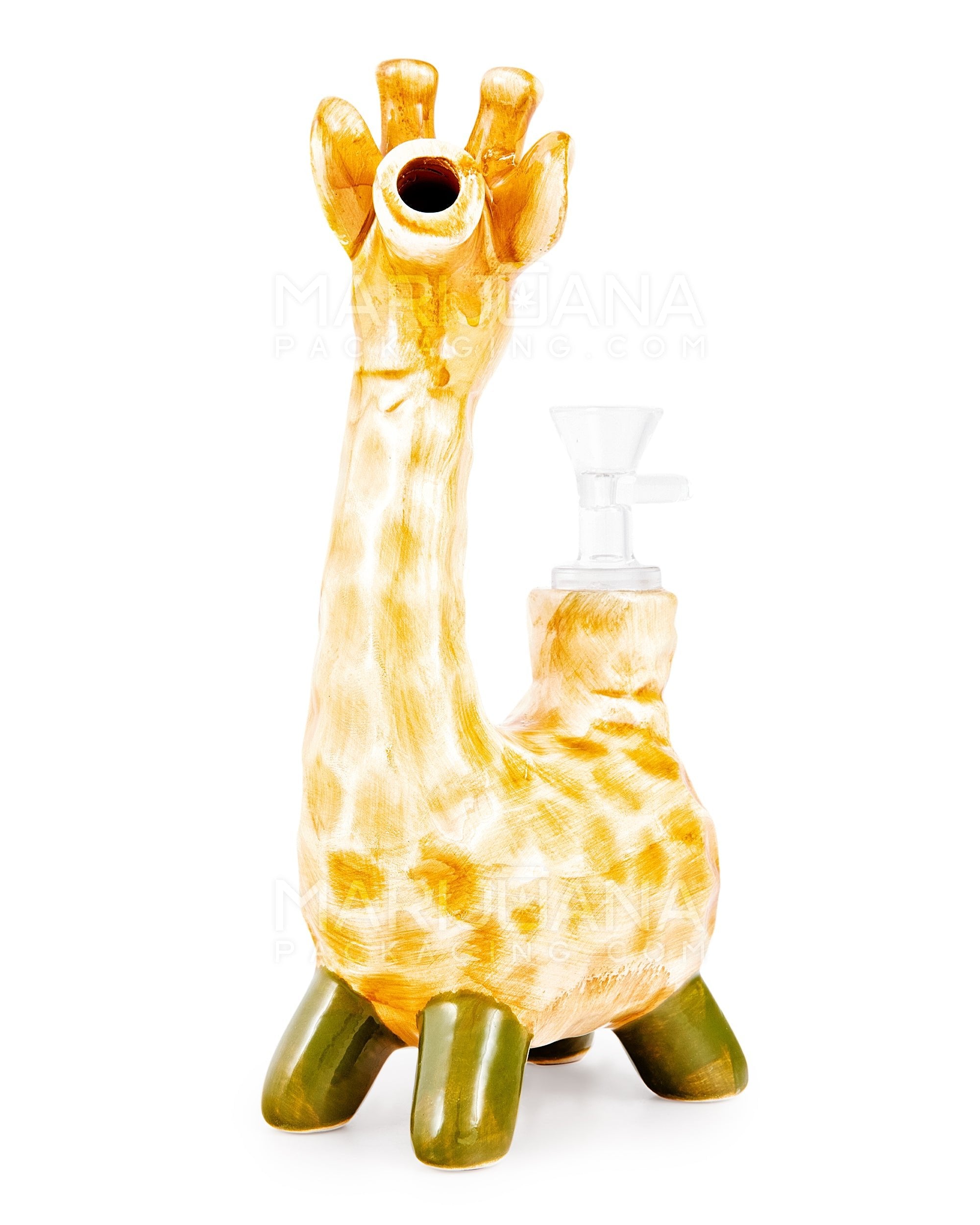 Giraffe Painted Ceramic Pipe | 8.5in Tall - 14mm Bowl - Orange - 3
