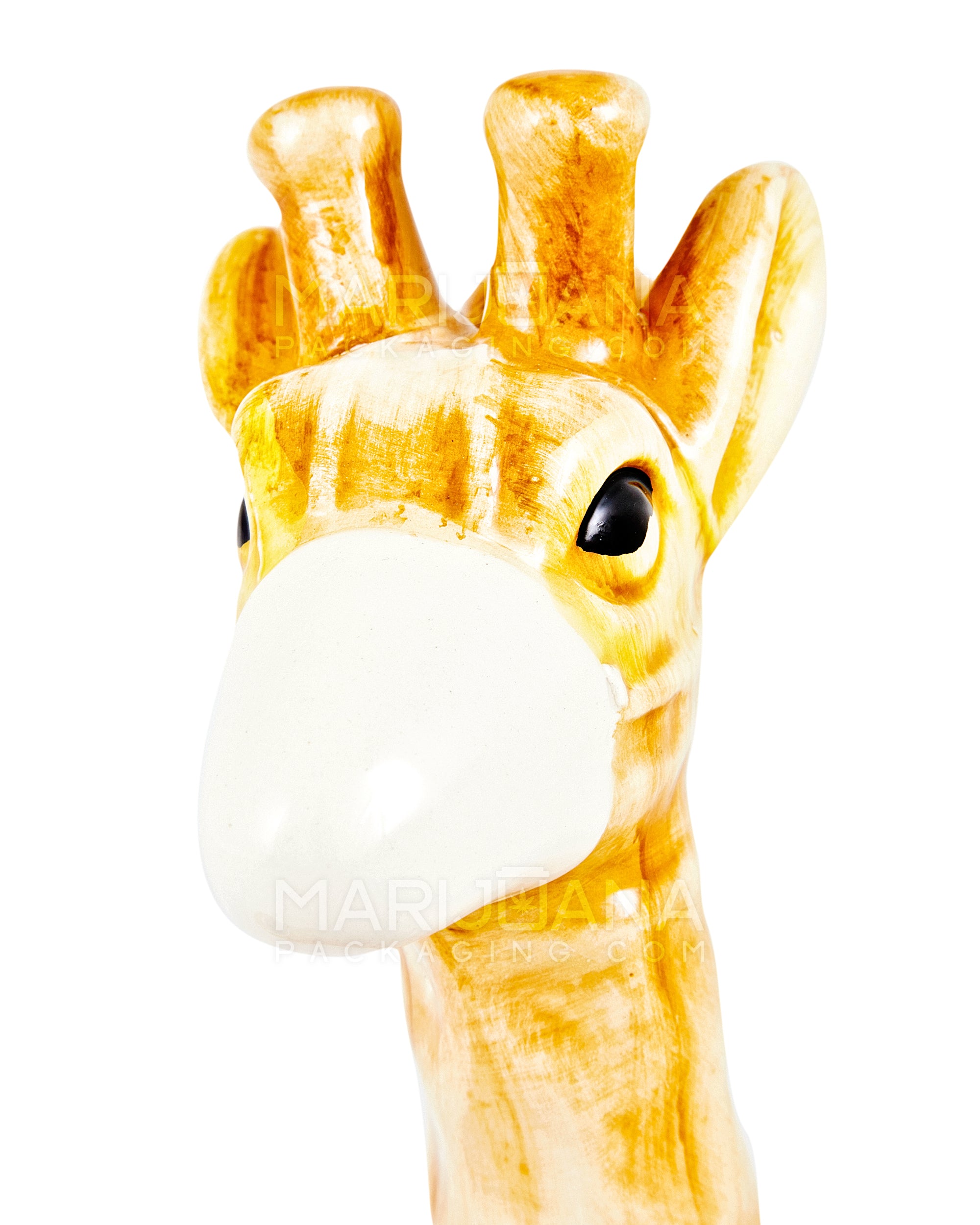 Giraffe Painted Ceramic Pipe | 8.5in Tall - 14mm Bowl - Orange - 4