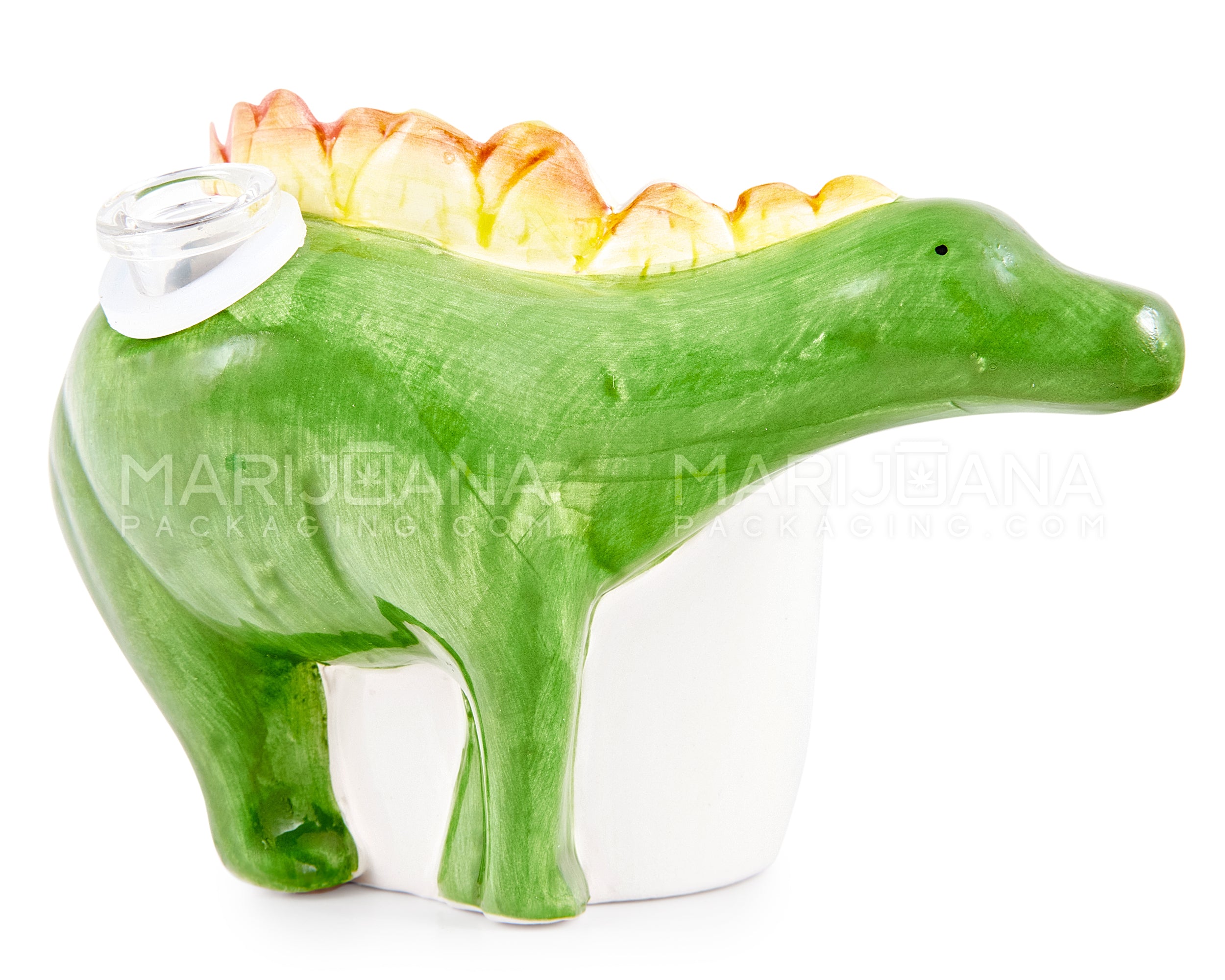 Dinosaur Mug Painted Ceramic Pipe | 5in Tall - Glass Bowl - Green - 5