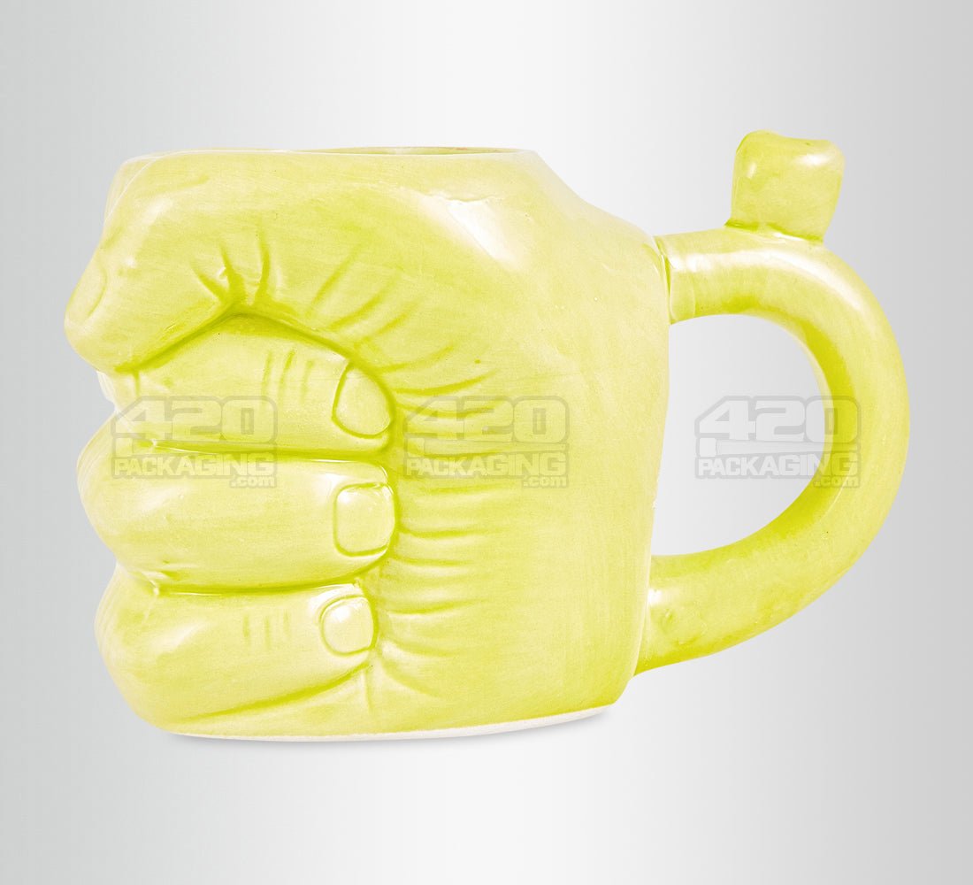 Large Fist Mug Painted Ceramic Pipe | 4.5in Tall - 14mm Bowl - Green - 2