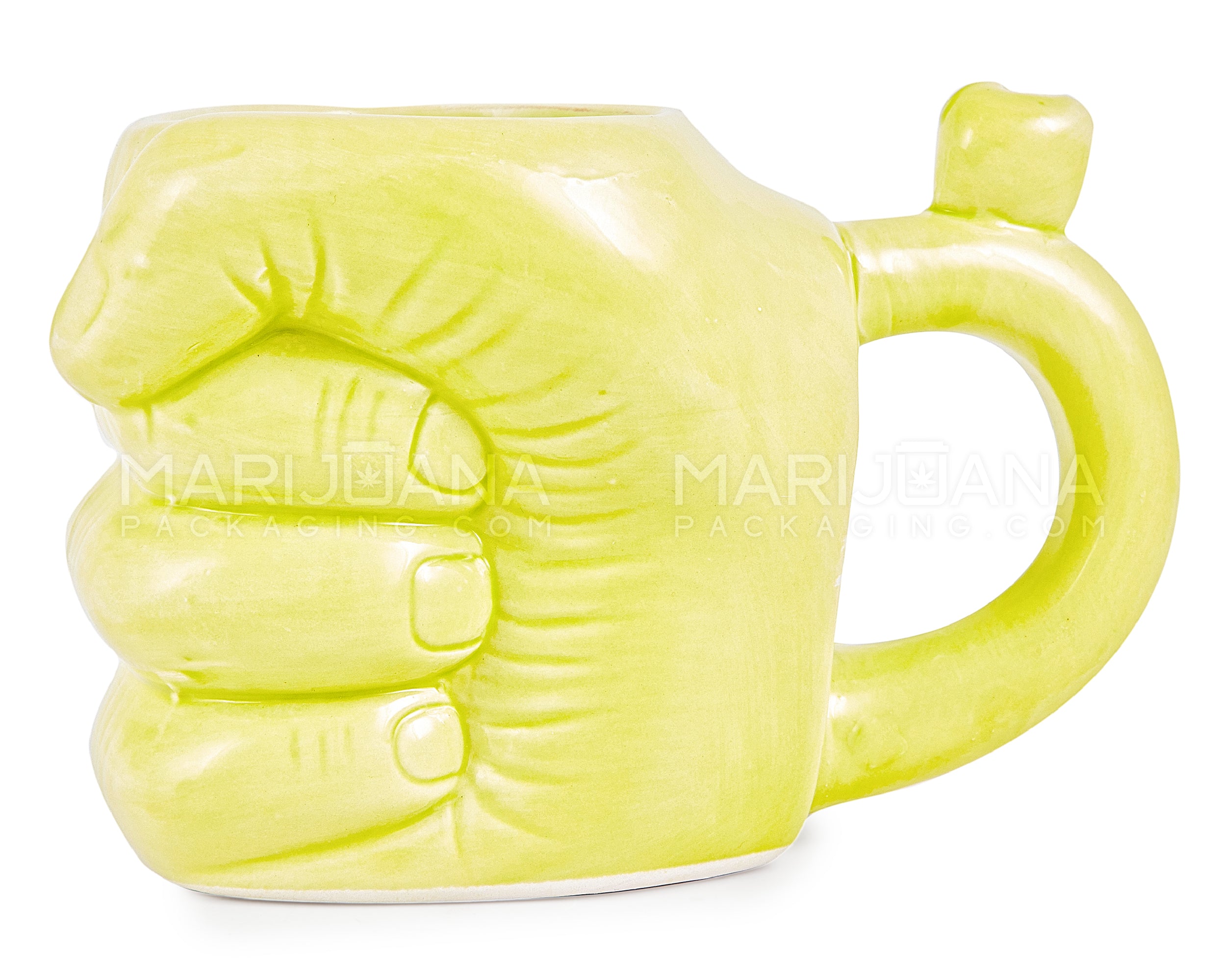 Large Fist Mug Painted Ceramic Pipe | 4.5in Tall - 14mm Bowl - Green - 2